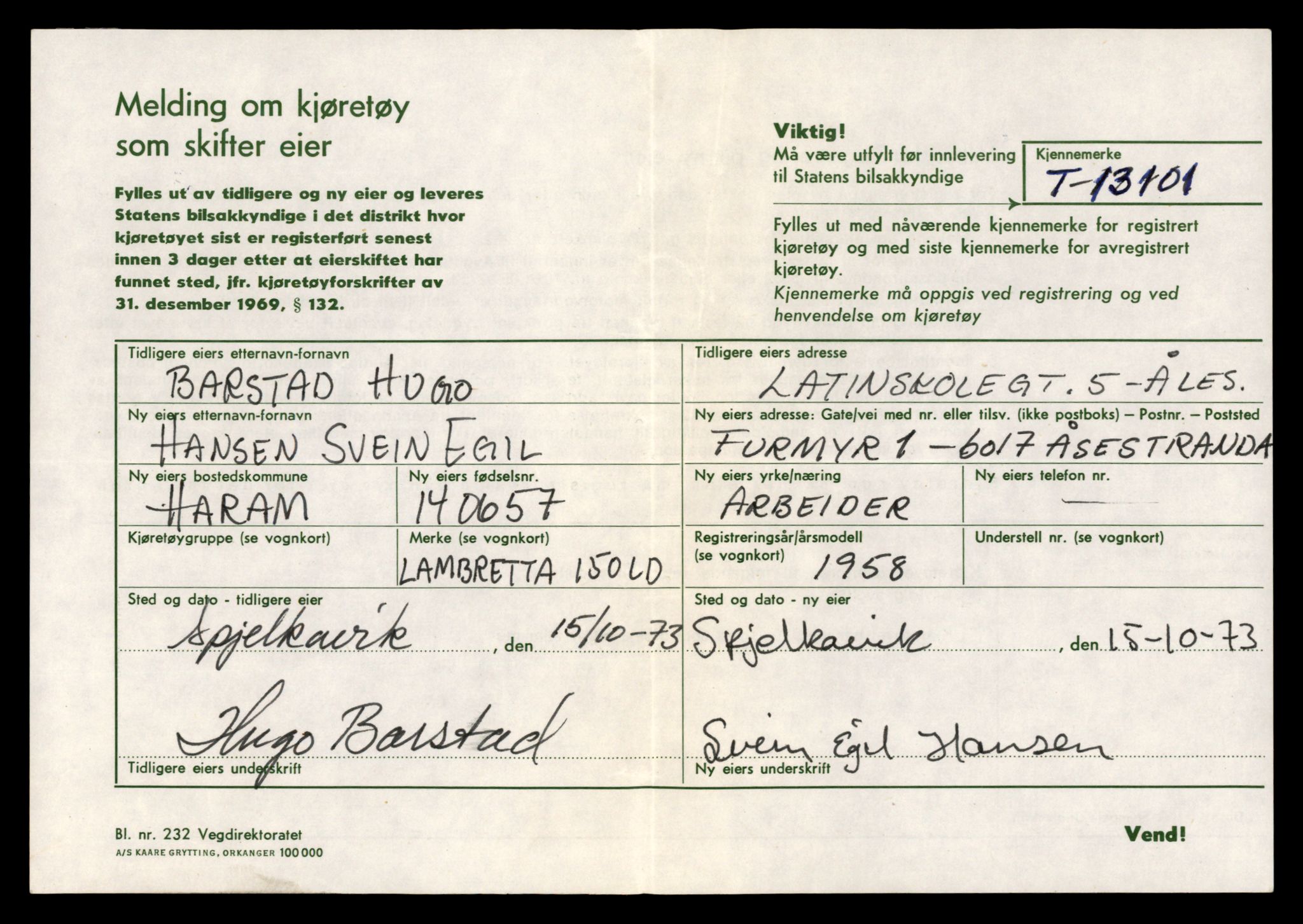 Møre og Romsdal vegkontor - Ålesund trafikkstasjon, AV/SAT-A-4099/F/Fe/L0037: Registreringskort for kjøretøy T 13031 - T 13179, 1927-1998, s. 1430