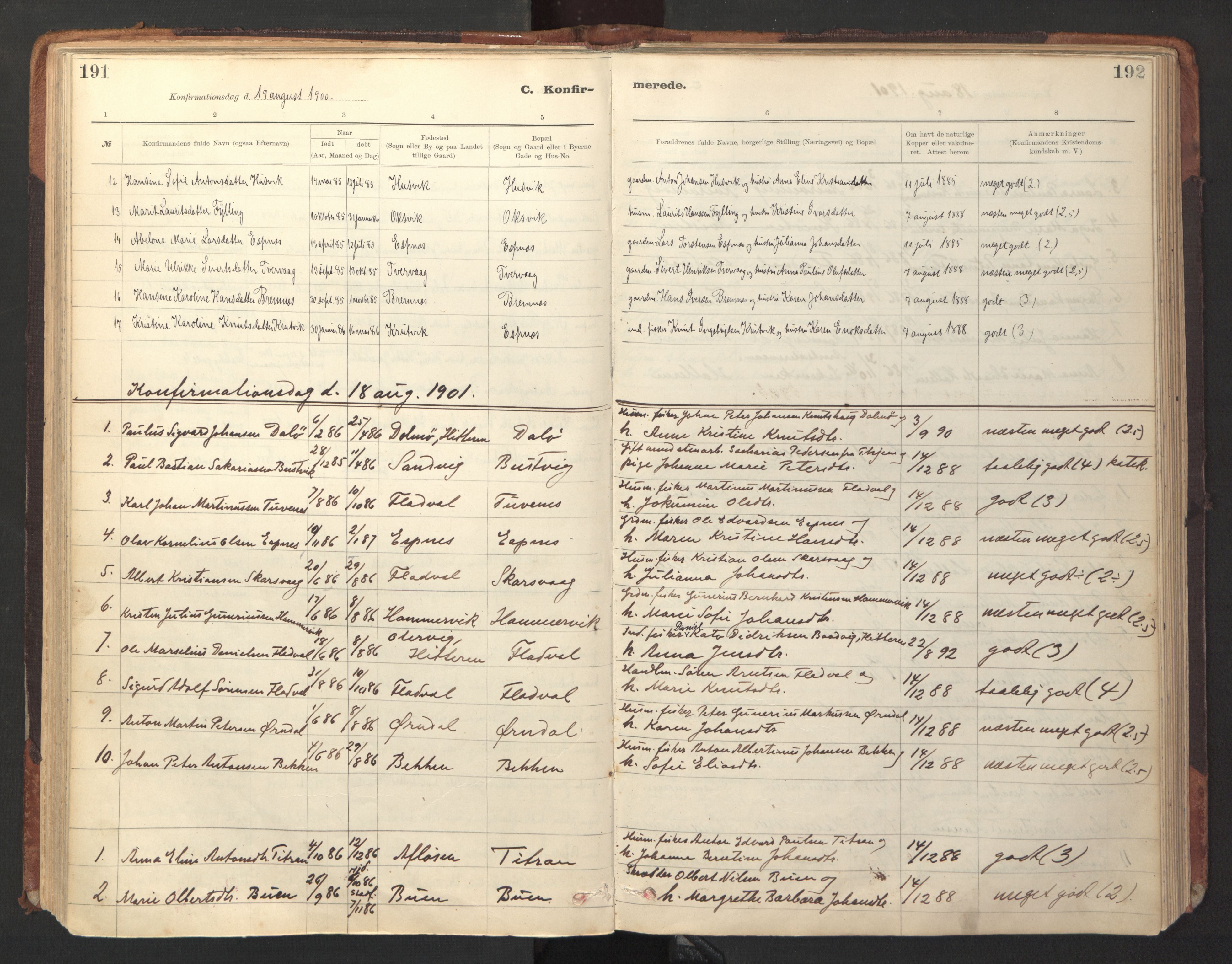 Ministerialprotokoller, klokkerbøker og fødselsregistre - Sør-Trøndelag, AV/SAT-A-1456/641/L0596: Ministerialbok nr. 641A02, 1898-1915, s. 191-192