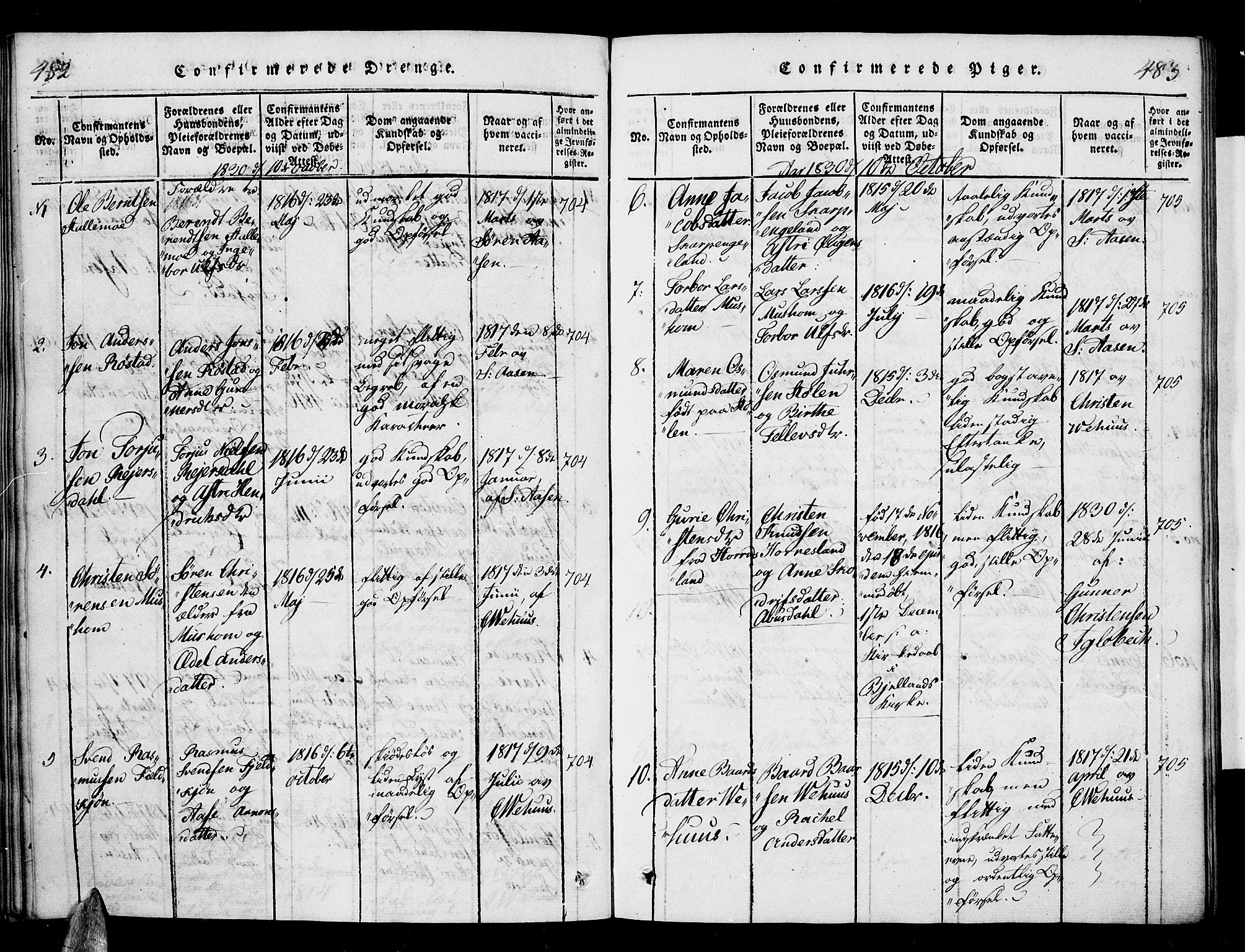 Vennesla sokneprestkontor, AV/SAK-1111-0045/Fa/Fac/L0003: Ministerialbok nr. A 3, 1820-1834, s. 482-483