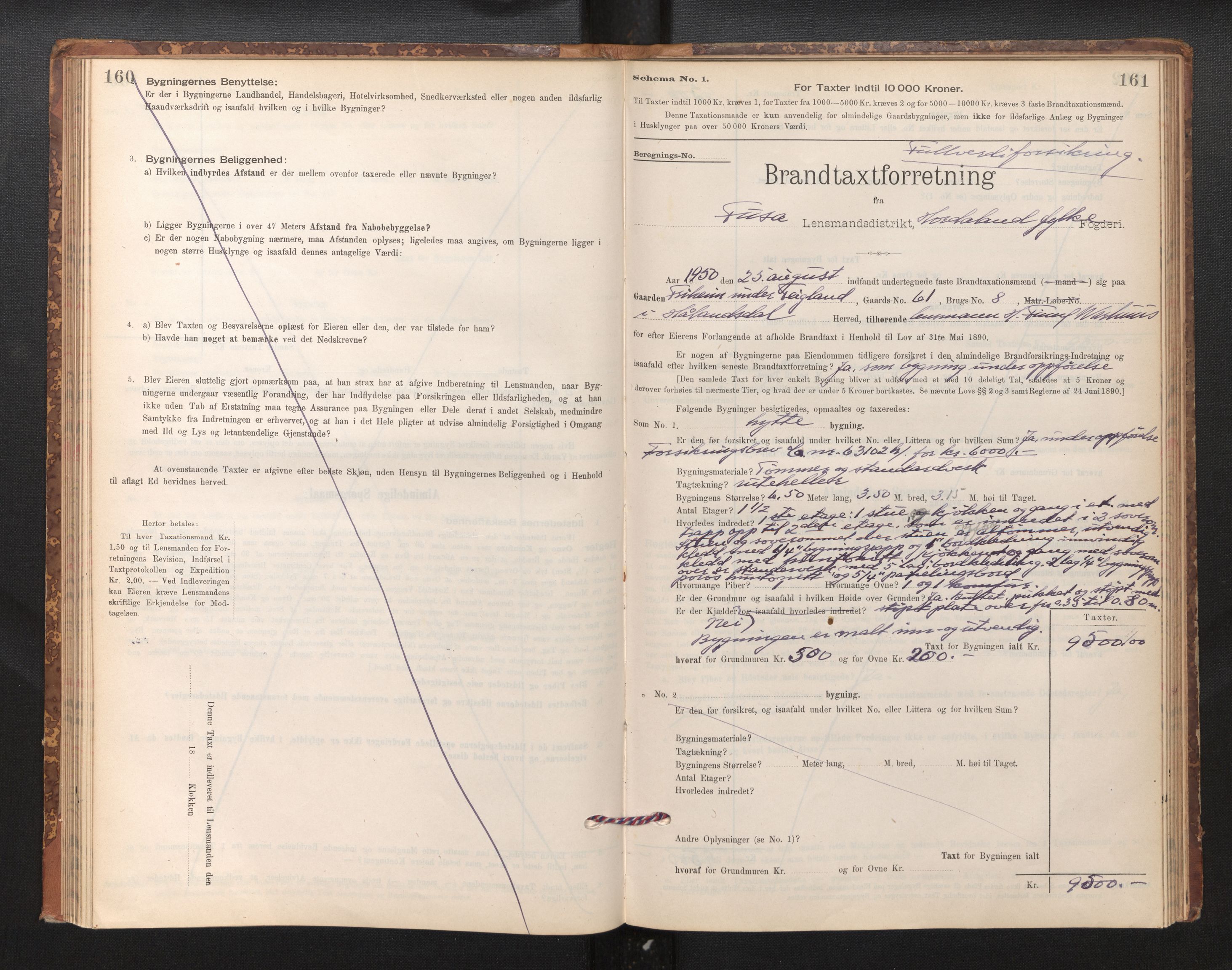 Lensmannen i Fusa, SAB/A-32401/1/0012/L0003: Branntakstprotokoll, skjematakst, 1895-1950, s. 160-161