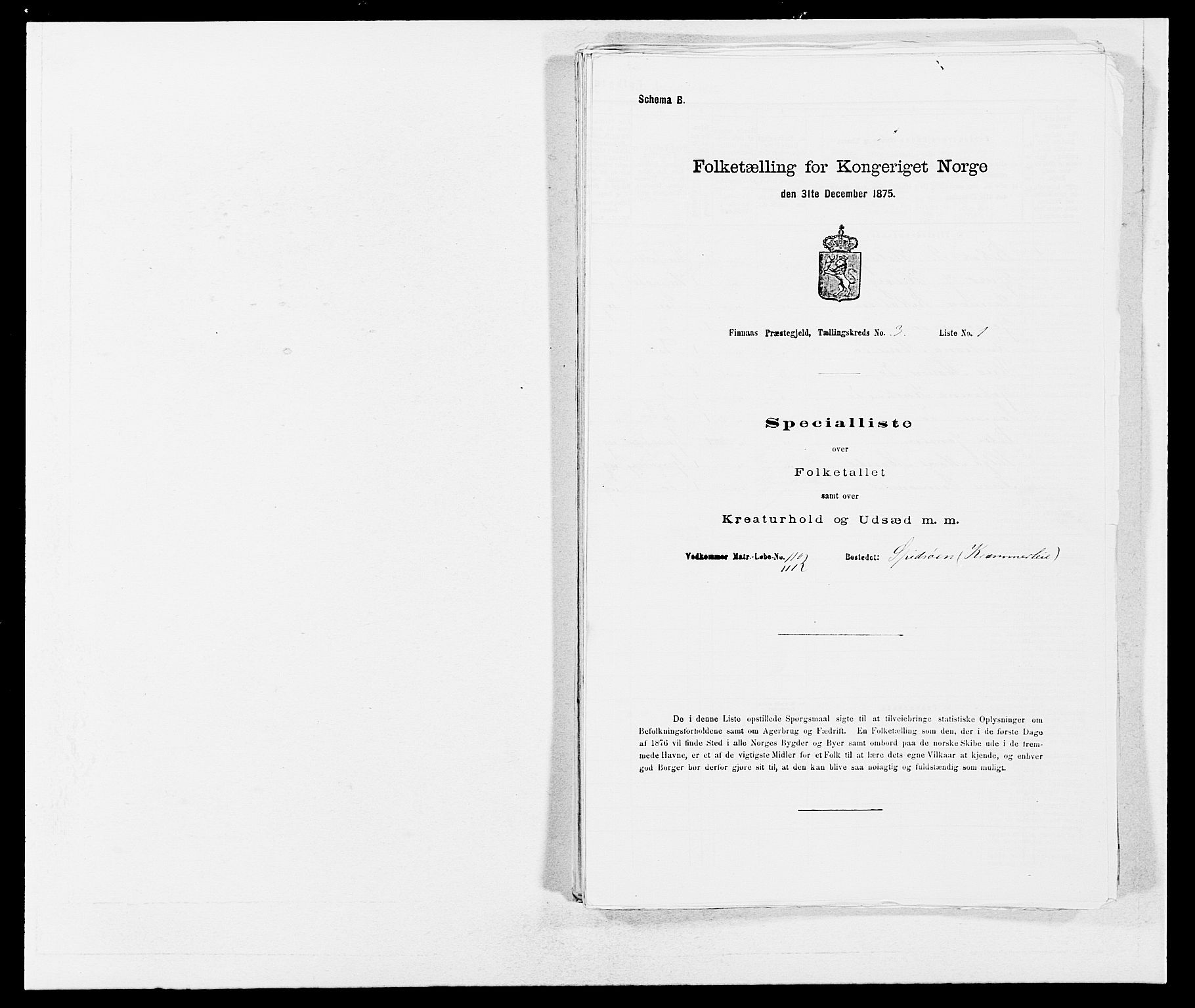 SAB, Folketelling 1875 for 1218P Finnås prestegjeld, 1875, s. 422