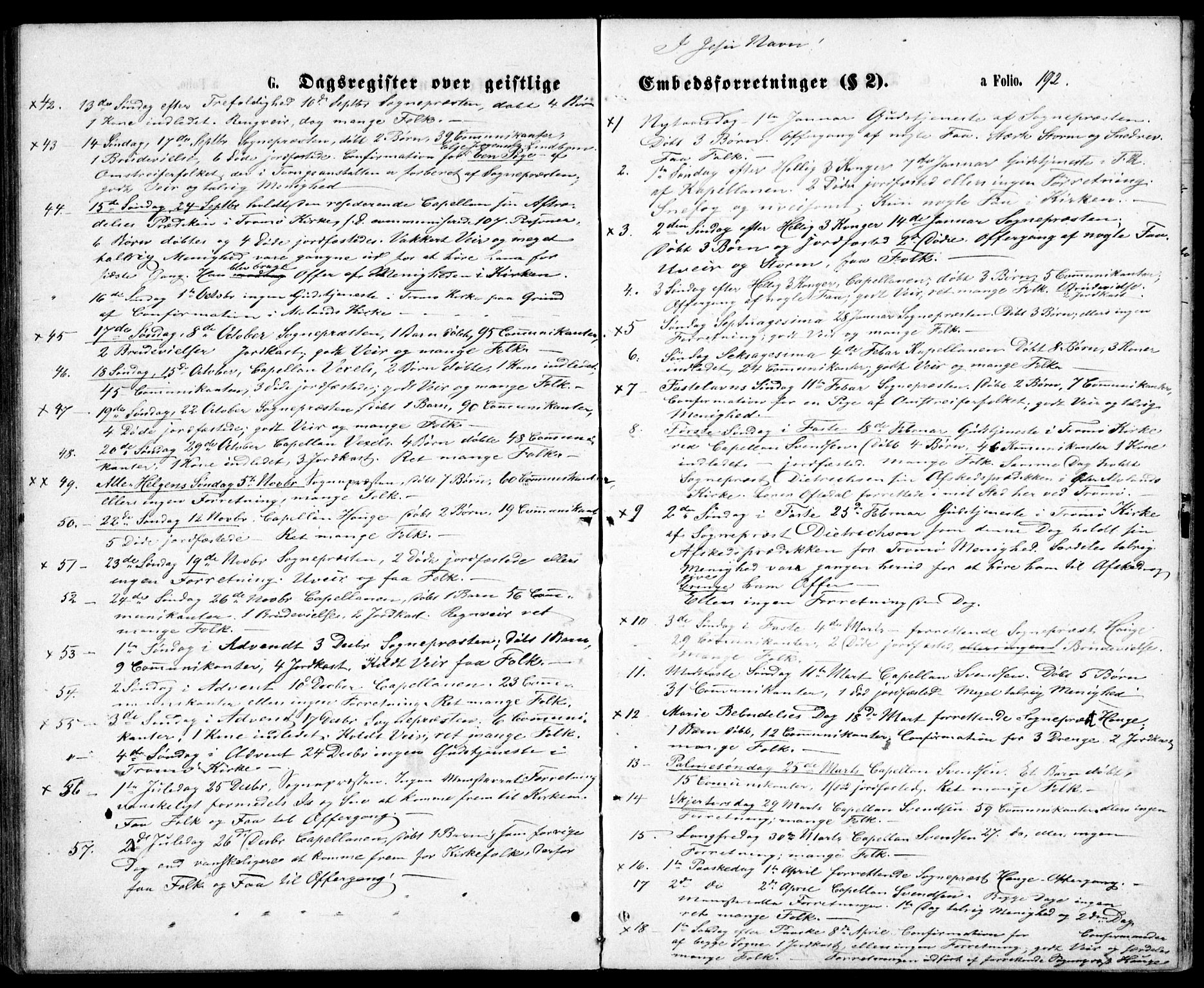 Tromøy sokneprestkontor, SAK/1111-0041/F/Fb/L0004: Klokkerbok nr. B 4, 1869-1877, s. 192