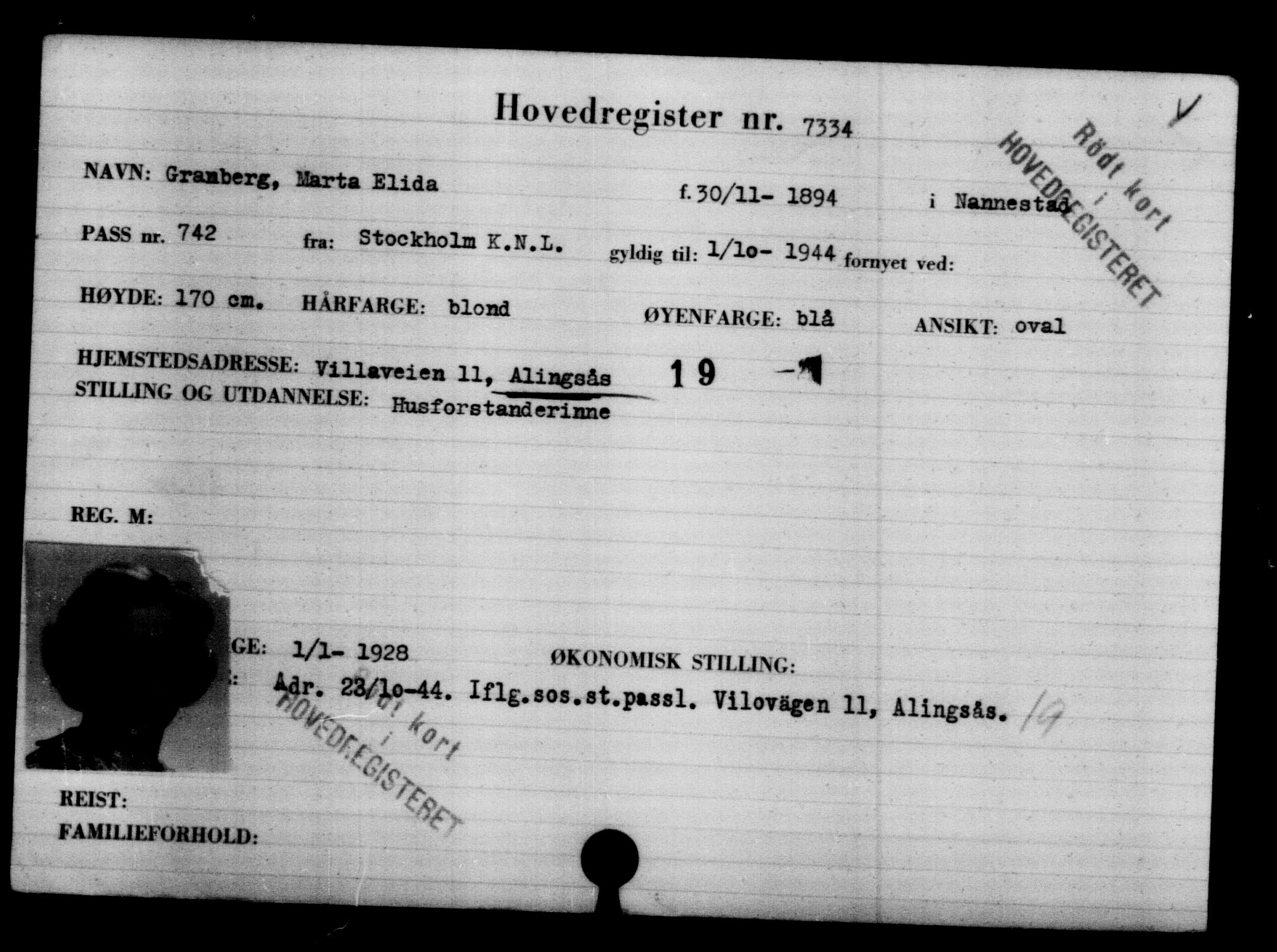 Utenriksstasjonene, Legasjonen i Stockholm, Flyktningkontoret, AV/RA-S-6753/V/Va/L0005: Kjesäterkartoteket, flyktninger med registreringsnr. 6600-9417, 1940-1945, s. 867