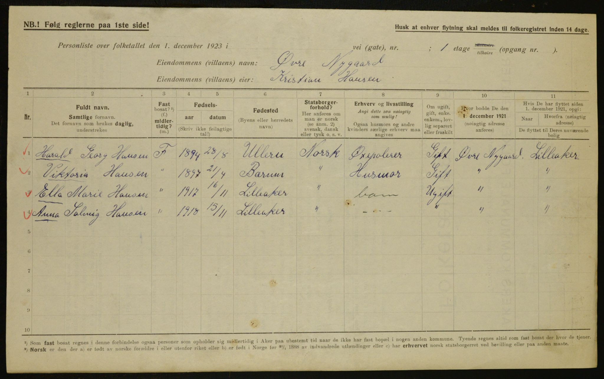 , Kommunal folketelling 1.12.1923 for Aker, 1923, s. 2836