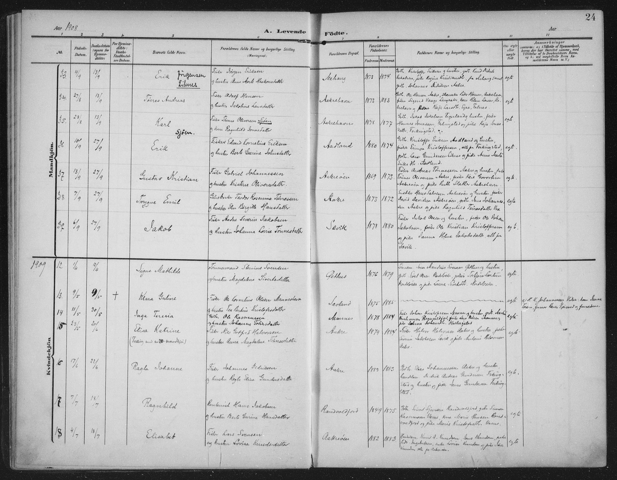 Kopervik sokneprestkontor, AV/SAST-A-101850/H/Ha/Haa/L0005: Ministerialbok nr. A 5, 1906-1924, s. 24