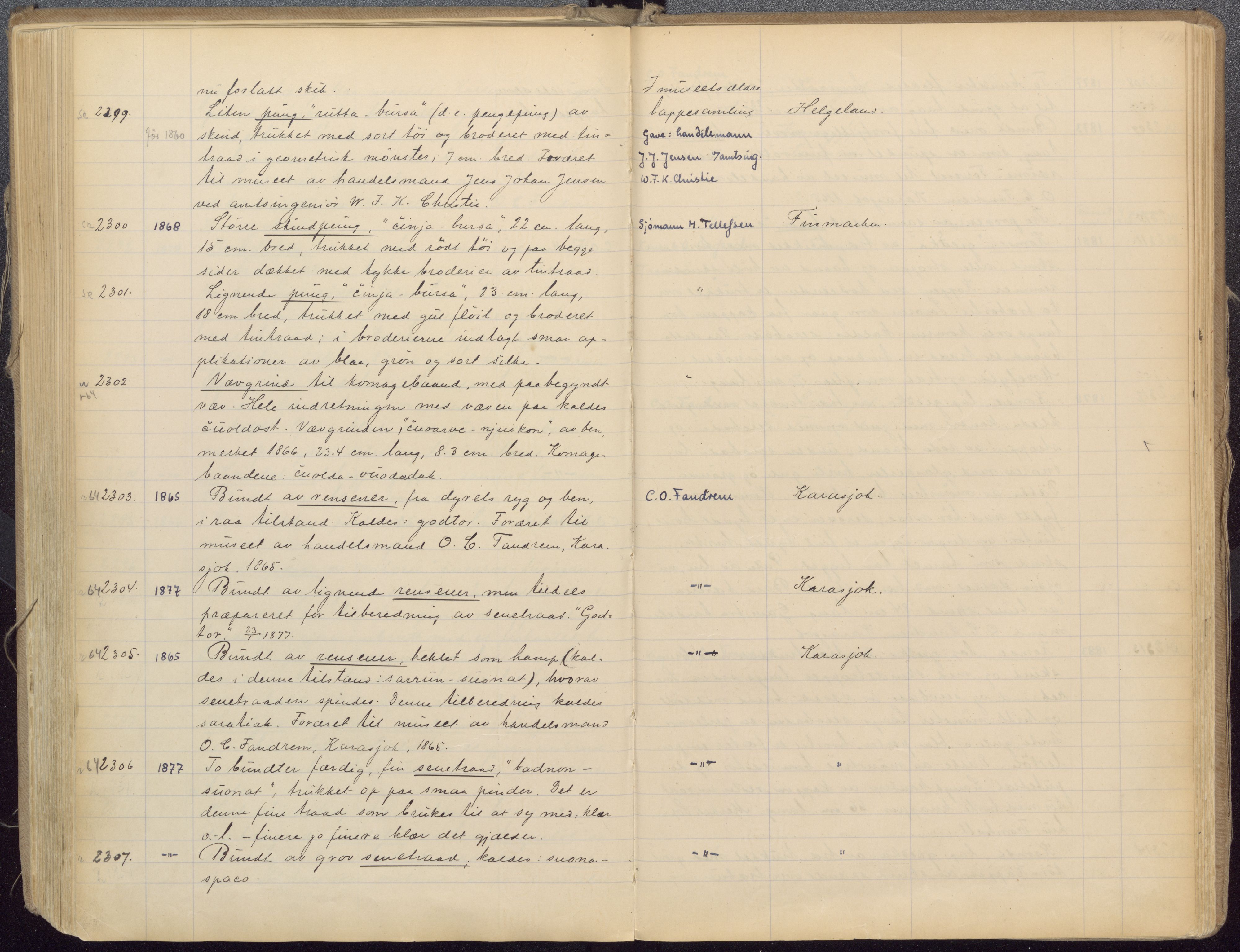 Etnografiske samlinger, UMB/A004/F/Fa/L0001: Katalog over den etnografiske samling 1 - 2800, 1894-1921, s. 403, 404
