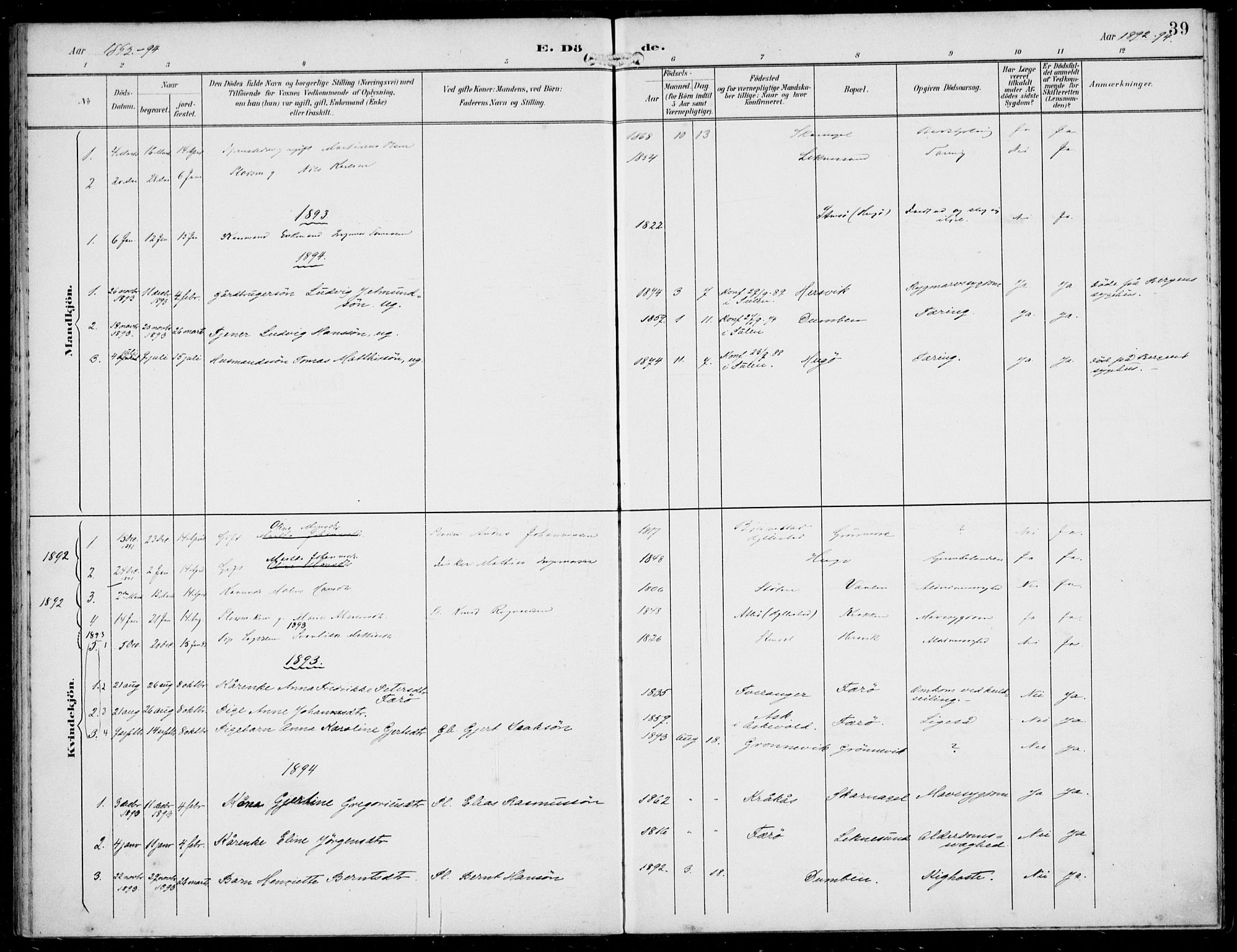 Solund sokneprestembete, AV/SAB-A-81401: Ministerialbok nr. B  1, 1891-1901, s. 39
