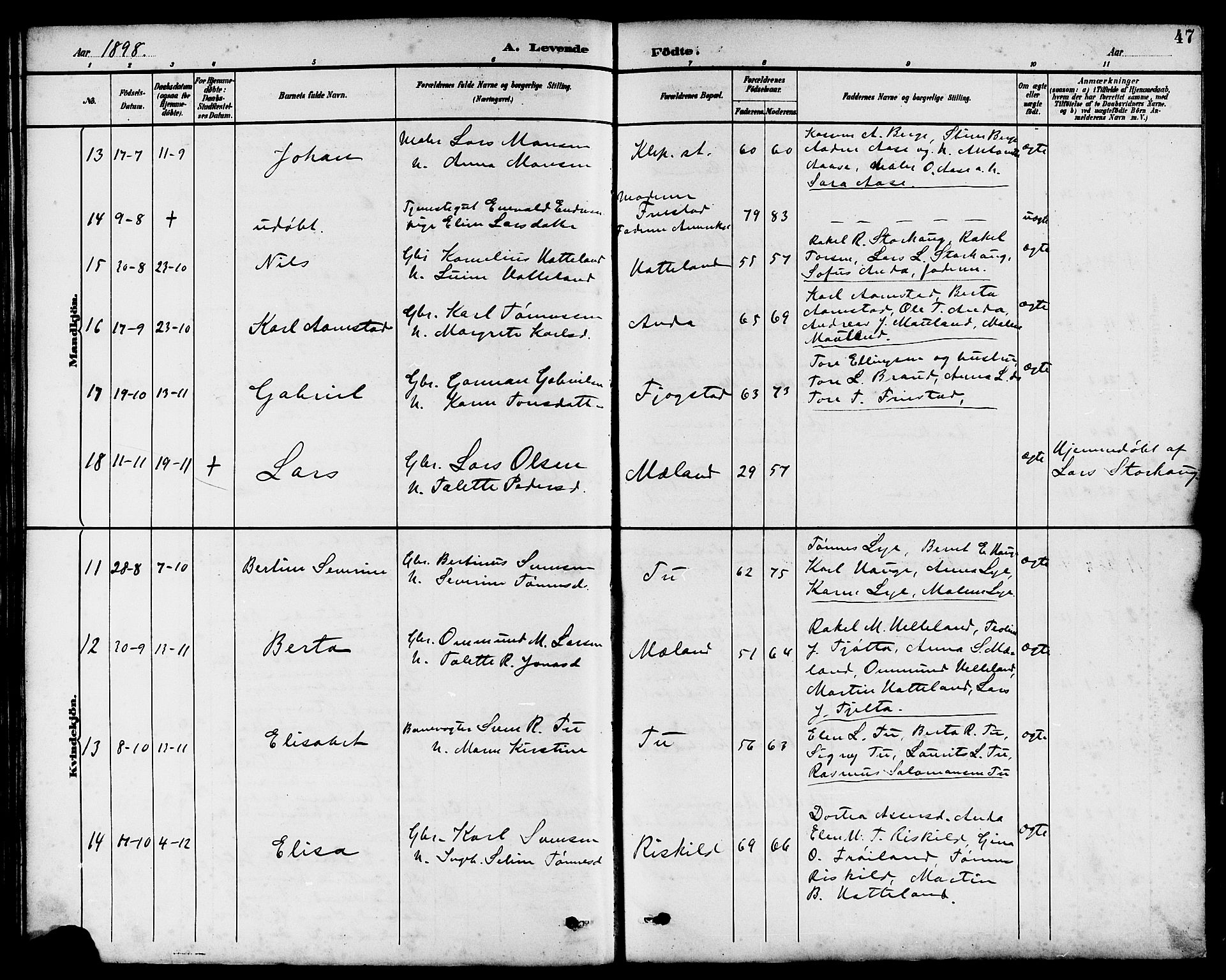 Klepp sokneprestkontor, SAST/A-101803/001/3/30BB/L0004: Klokkerbok nr. B 4, 1889-1914, s. 47