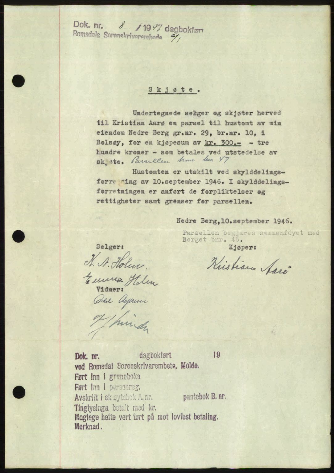 Romsdal sorenskriveri, SAT/A-4149/1/2/2C: Pantebok nr. A22, 1947-1947, Dagboknr: 8/1947