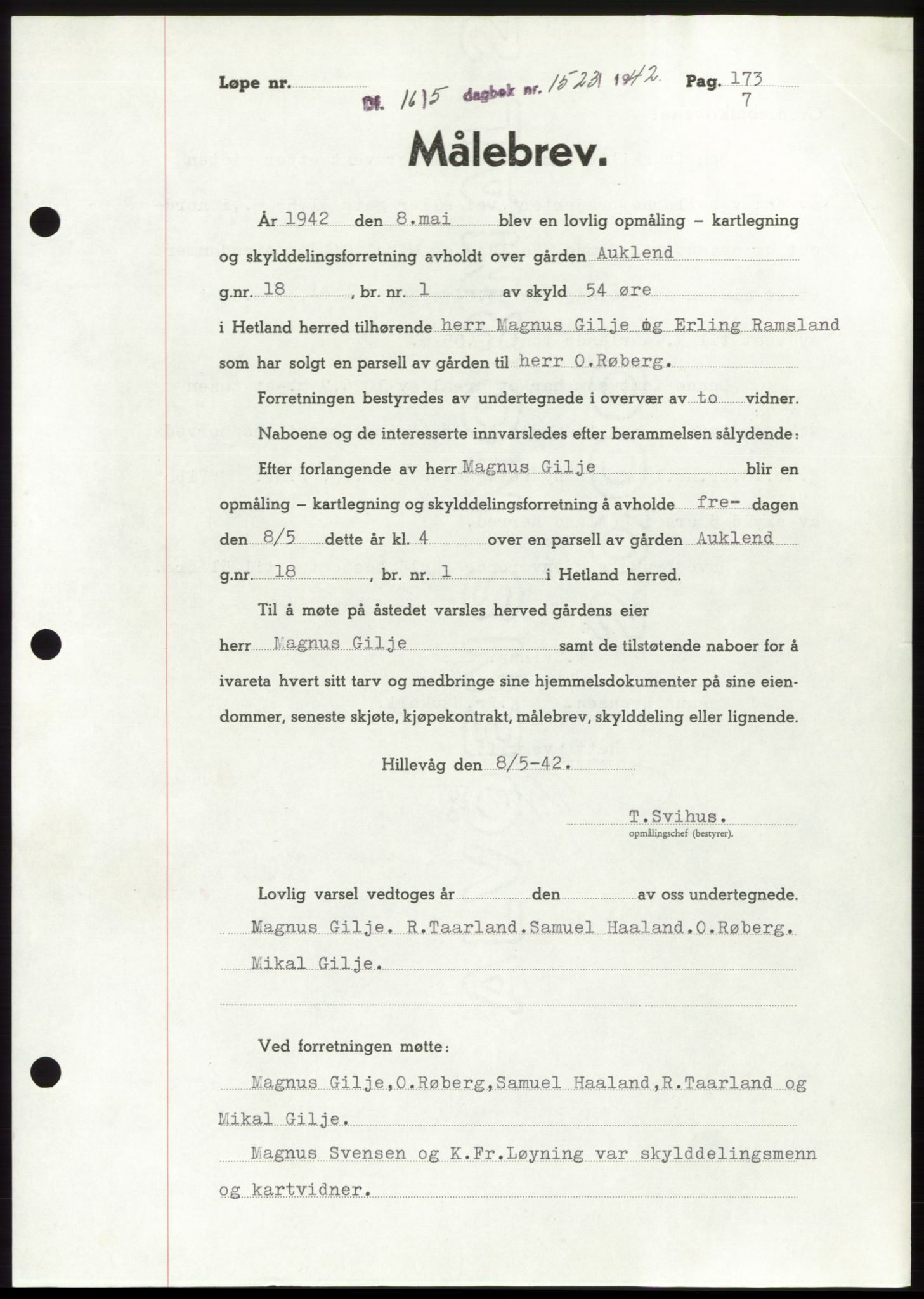 Jæren sorenskriveri, SAST/A-100310/03/G/Gba/L0082: Pantebok, 1942-1942, Dagboknr: 1523/1942