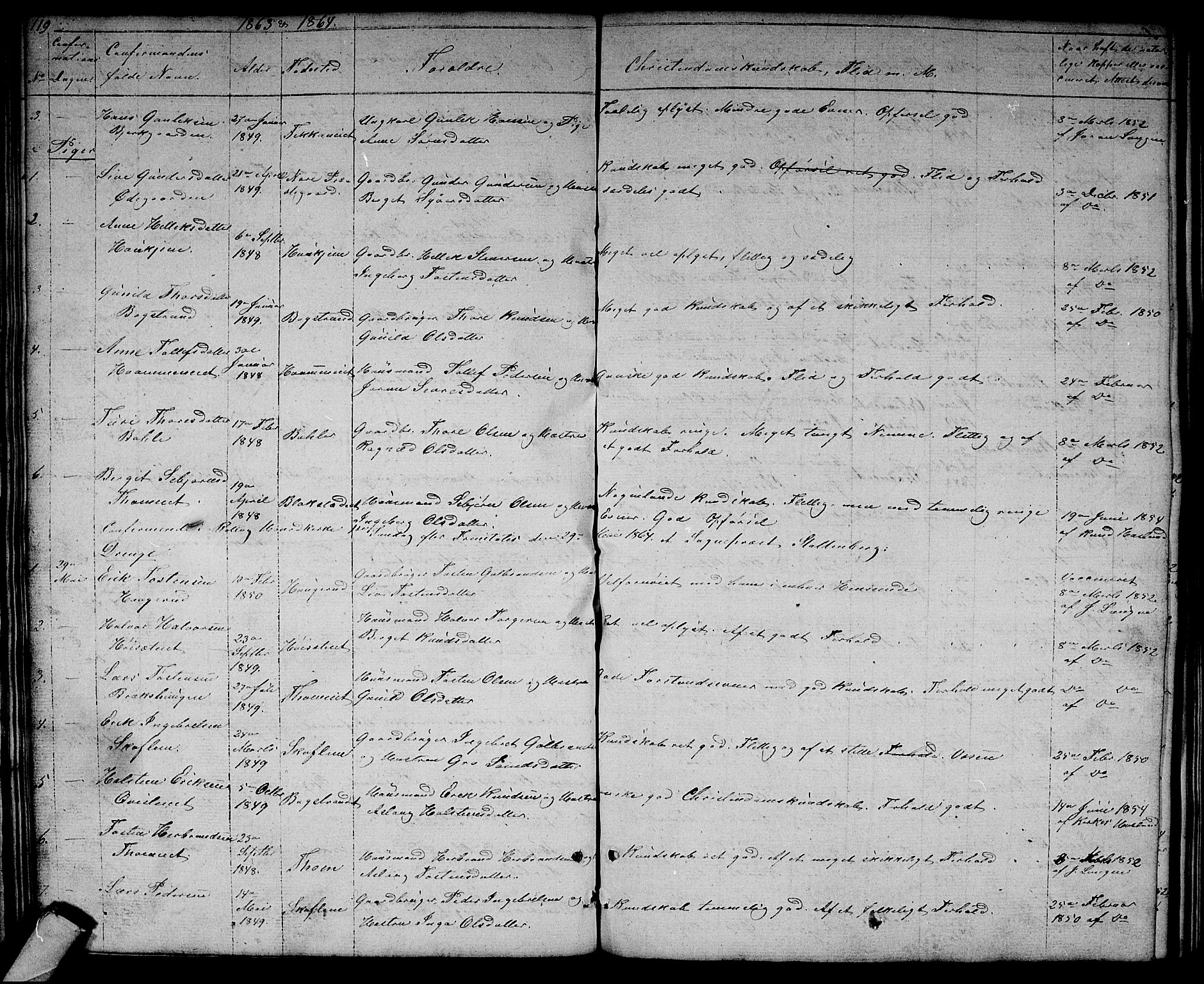 Rollag kirkebøker, AV/SAKO-A-240/G/Gb/L0001: Klokkerbok nr. II 1, 1836-1877, s. 119