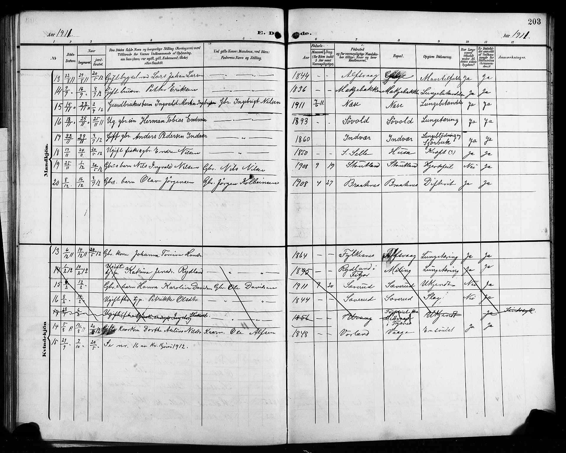 Finnås sokneprestembete, AV/SAB-A-99925/H/Ha/Hab/Habb/L0005: Klokkerbok nr. B 5, 1907-1920, s. 203