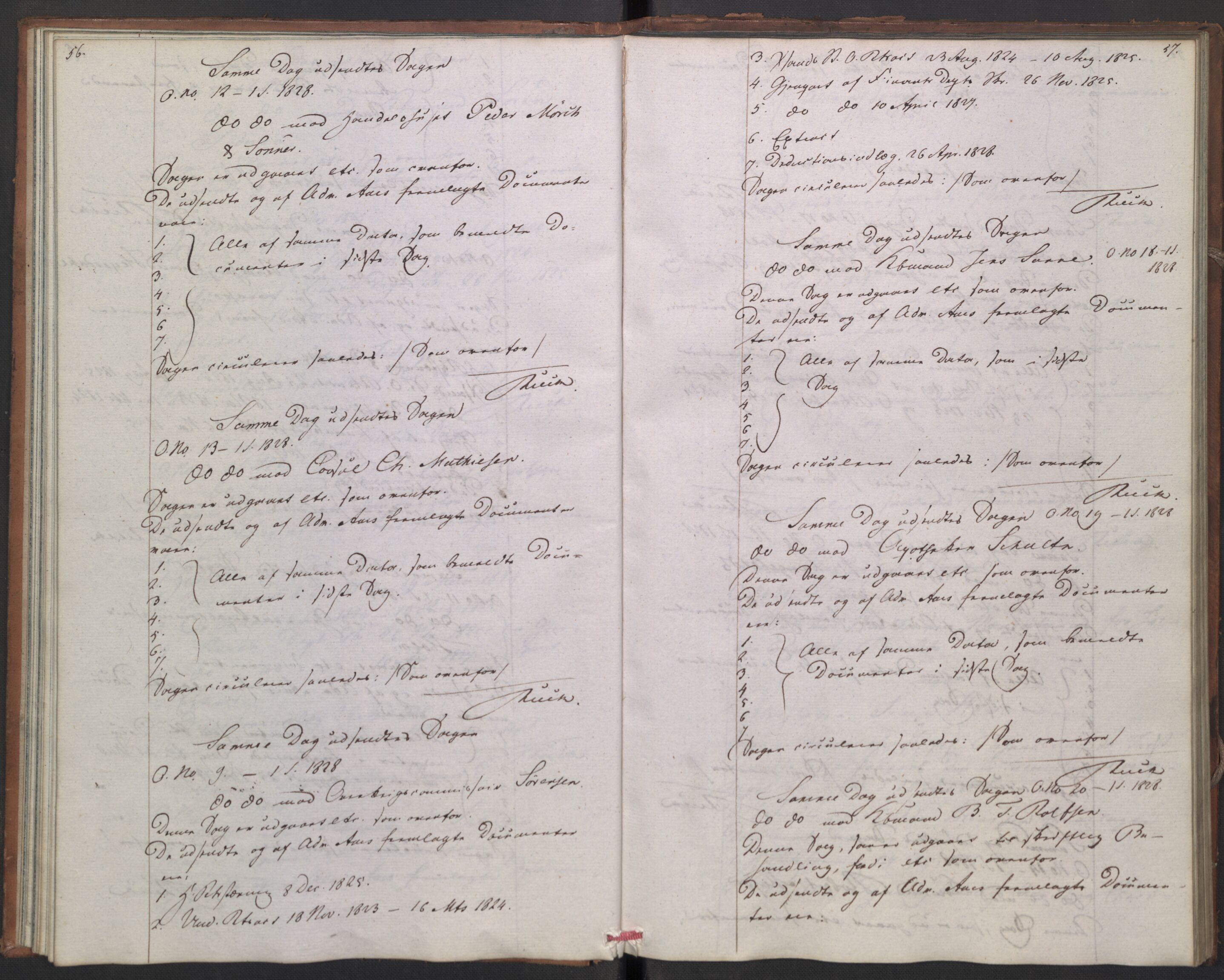 Høyesterett, AV/RA-S-1002/E/Ef/L0003: Protokoll over saker som gikk til skriftlig behandling, 1826-1831, s. 56-57