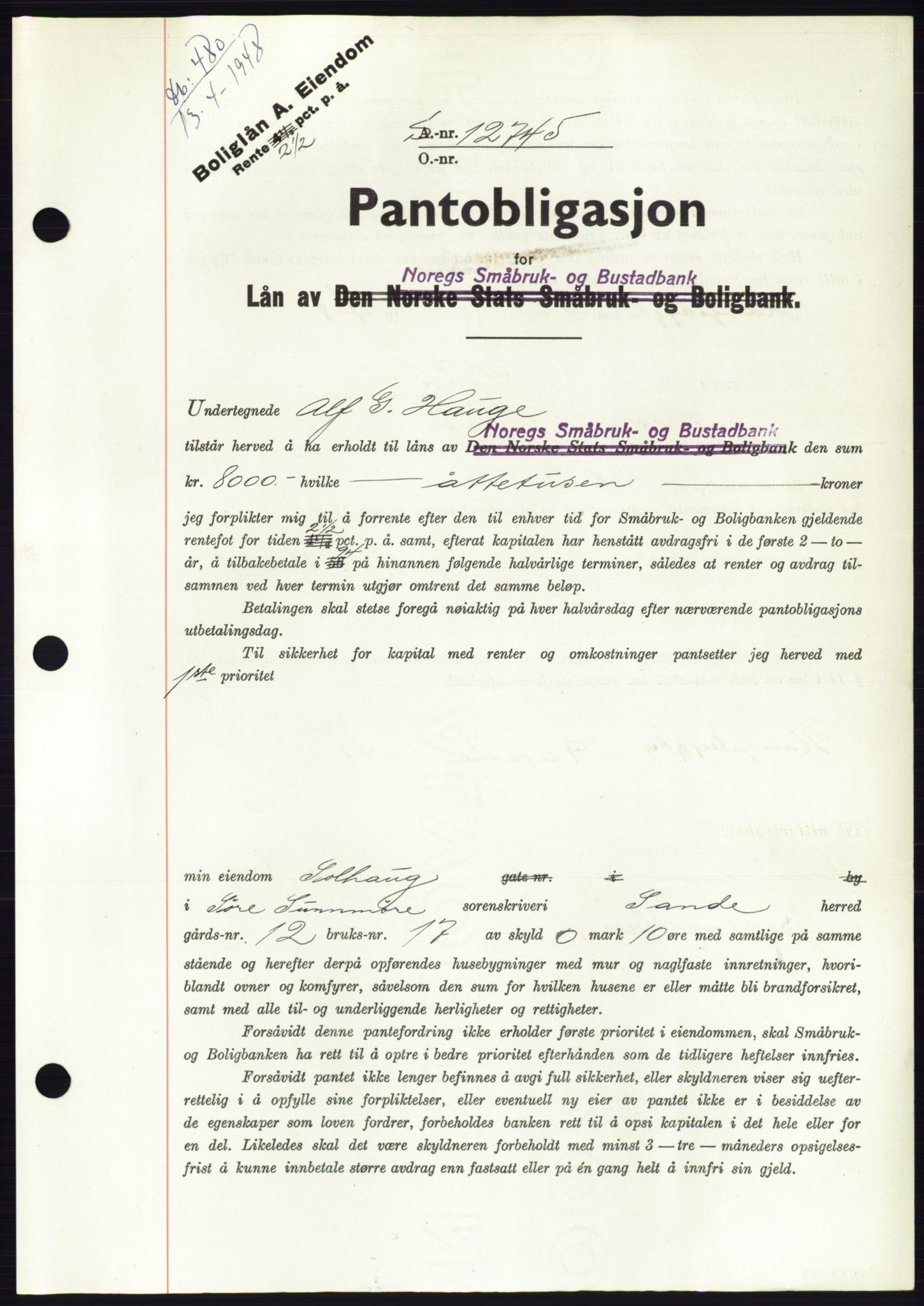 Søre Sunnmøre sorenskriveri, AV/SAT-A-4122/1/2/2C/L0115: Pantebok nr. 3B, 1947-1948, Dagboknr: 480/1948