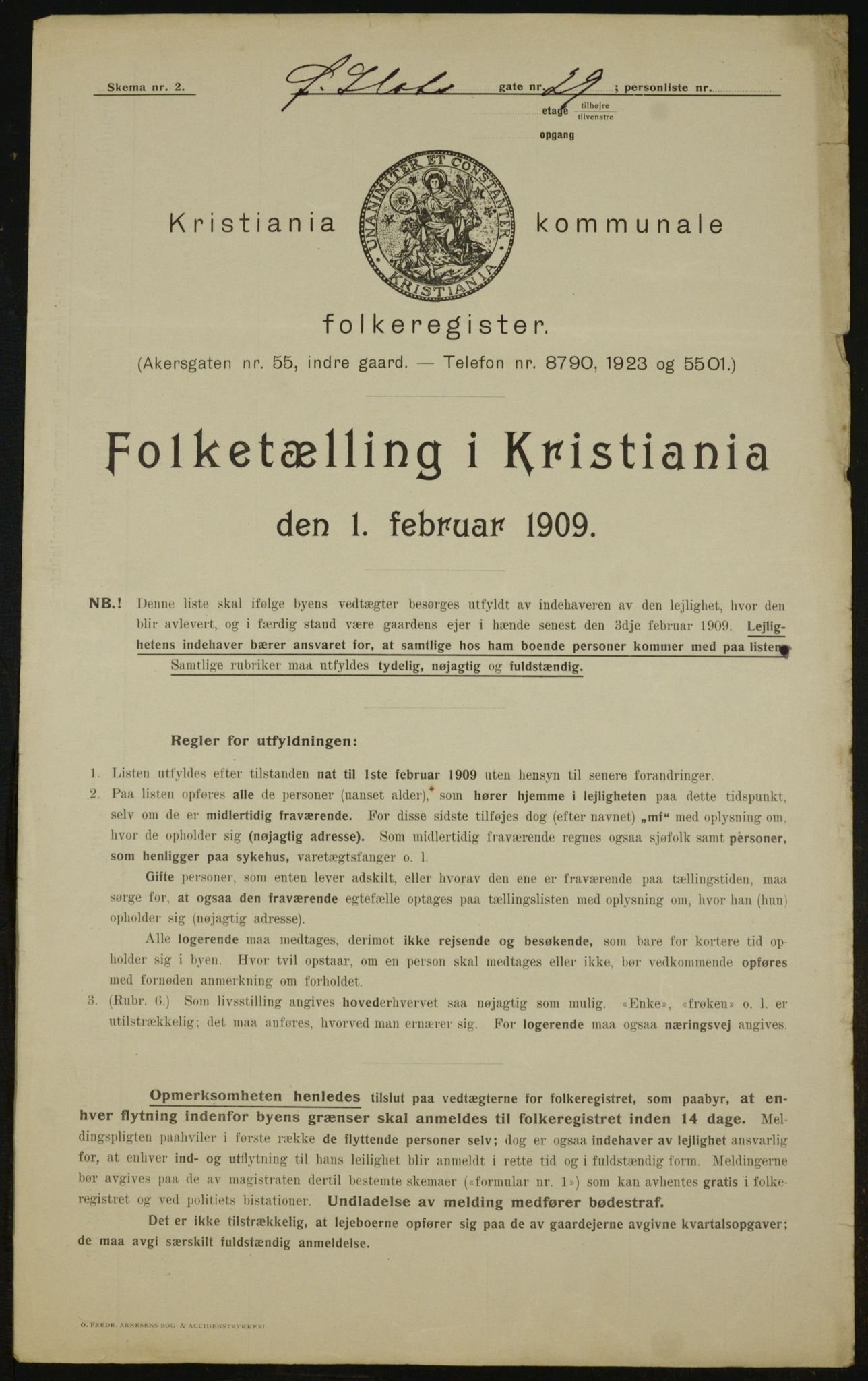OBA, Kommunal folketelling 1.2.1909 for Kristiania kjøpstad, 1909, s. 117989