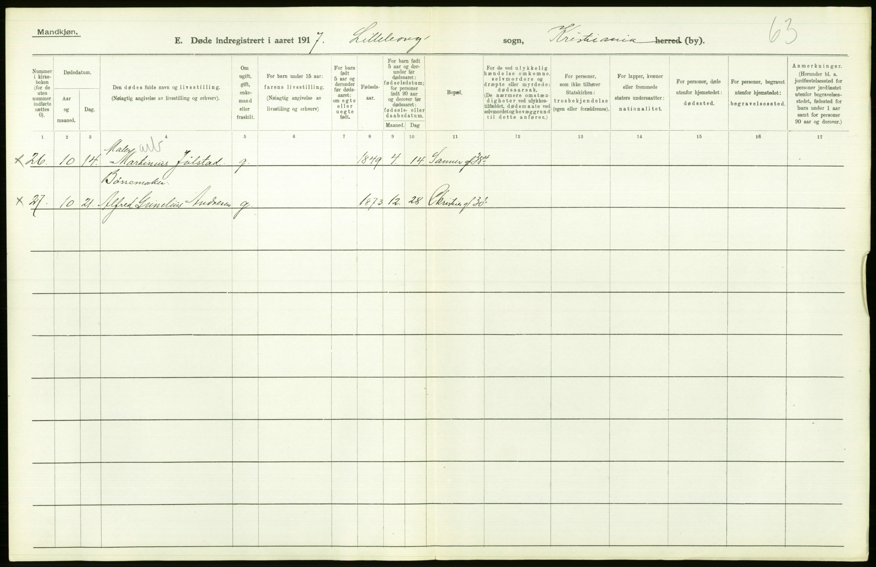 Statistisk sentralbyrå, Sosiodemografiske emner, Befolkning, AV/RA-S-2228/D/Df/Dfb/Dfbg/L0010: Kristiania: Døde, 1917, s. 620