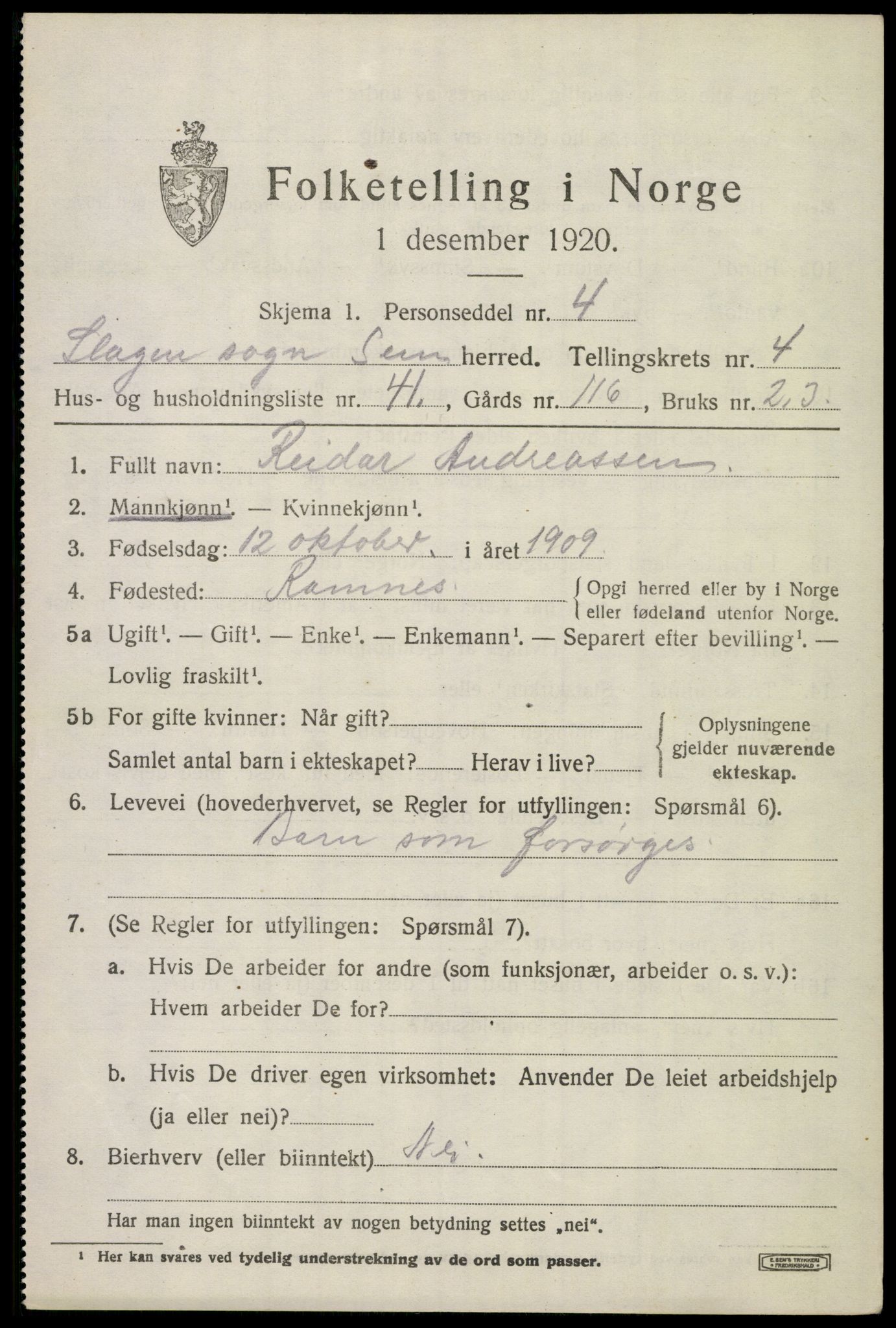 SAKO, Folketelling 1920 for 0721 Sem herred, 1920, s. 7517