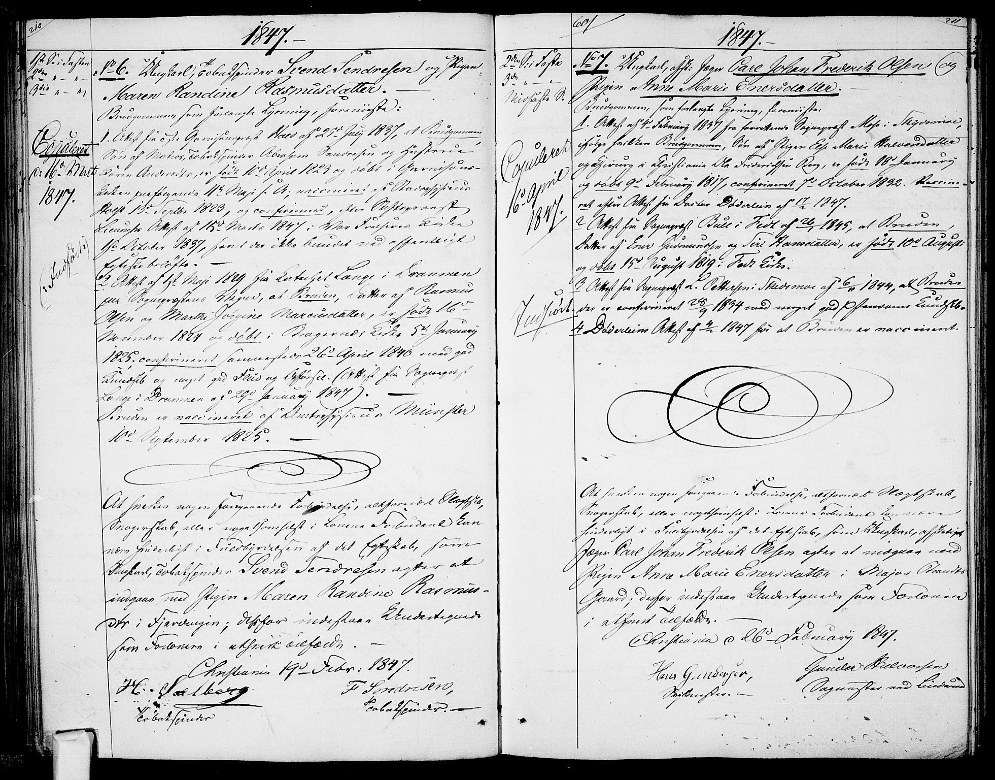 Garnisonsmenigheten Kirkebøker, AV/SAO-A-10846/H/Ha/L0005: Lysningsprotokoll nr. I 5, 1844-1856, s. 210-211
