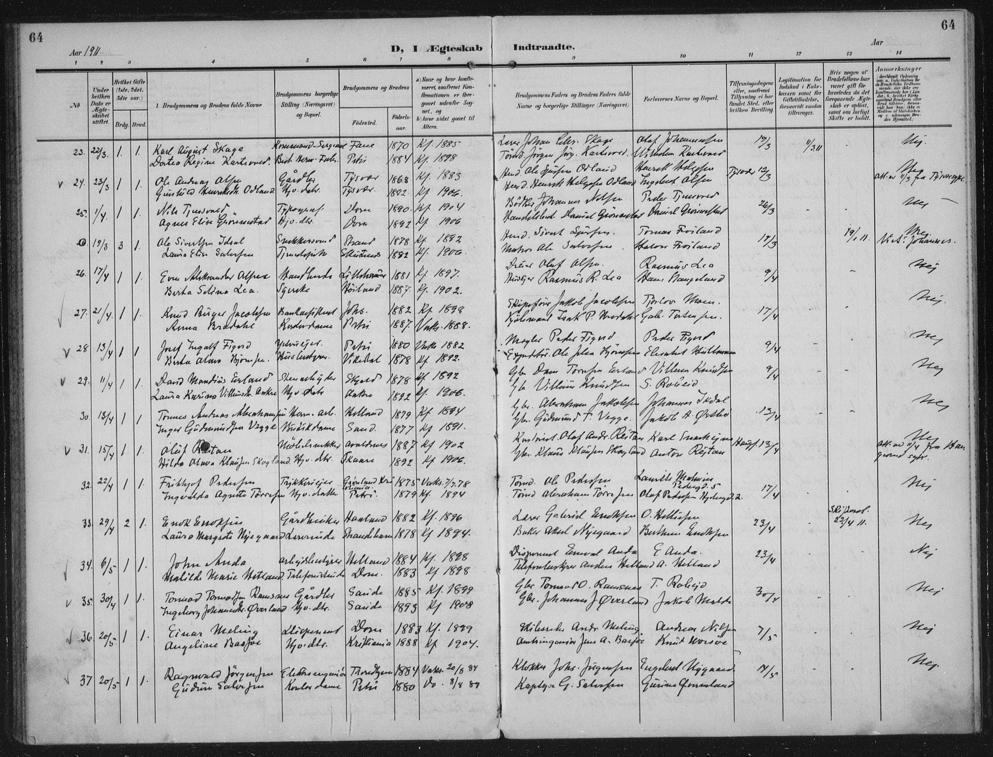 Domkirken sokneprestkontor, SAST/A-101812/002/A/L0016: Ministerialbok nr. A 33, 1905-1922, s. 64