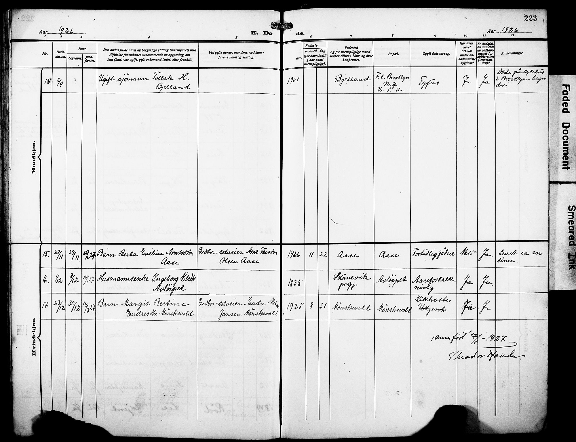 Sveio Sokneprestembete, AV/SAB-A-78501/H/Hab: Klokkerbok nr. A 5, 1911-1926, s. 223