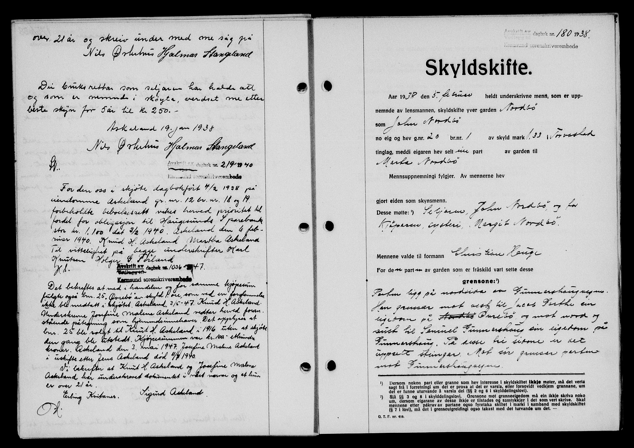 Karmsund sorenskriveri, SAST/A-100311/01/II/IIB/L0069: Pantebok nr. 50A, 1937-1938, Dagboknr: 180/1938