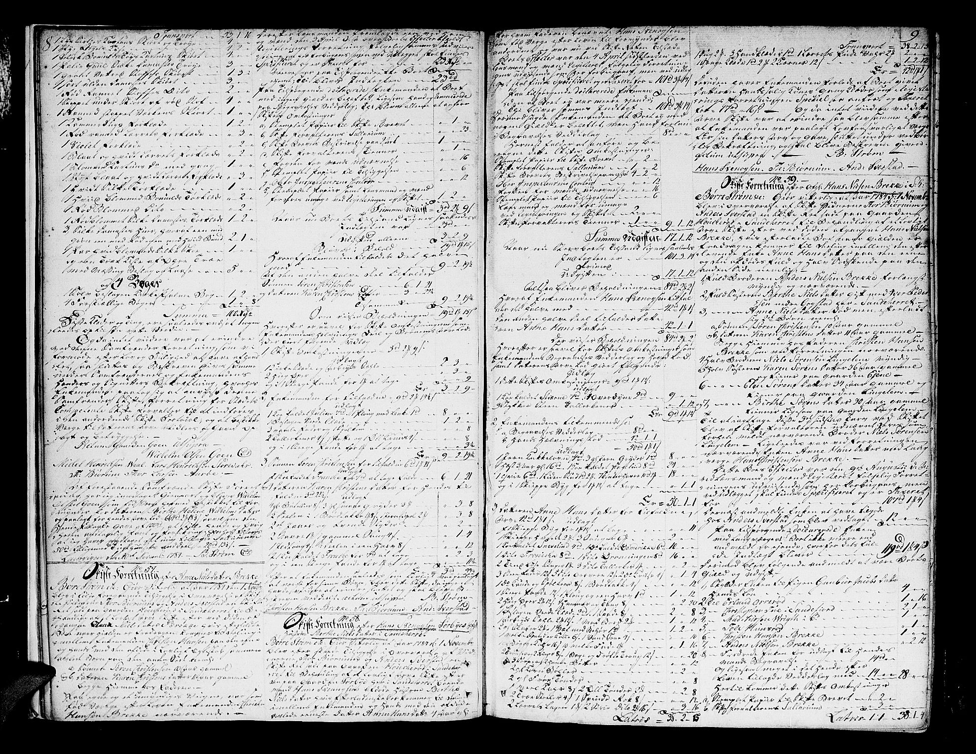 Larvik sorenskriveri, AV/SAKO-A-83/H/Hd/Hda/L0013a: Skifteprotokoll, 1784-1793, s. 8-9
