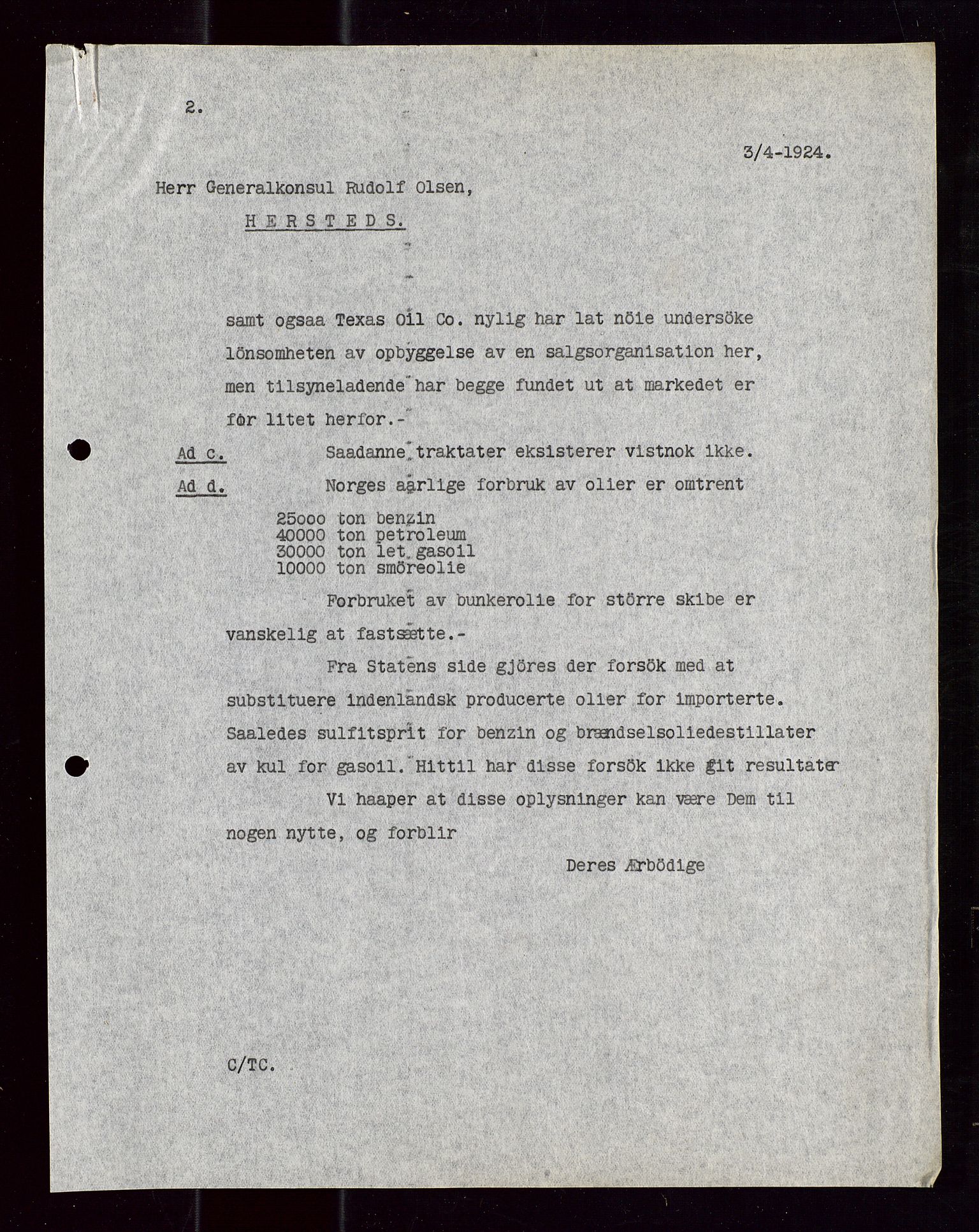 Pa 1521 - A/S Norske Shell, SAST/A-101915/E/Ea/Eaa/L0013: Sjefskorrespondanse, 1924, s. 71