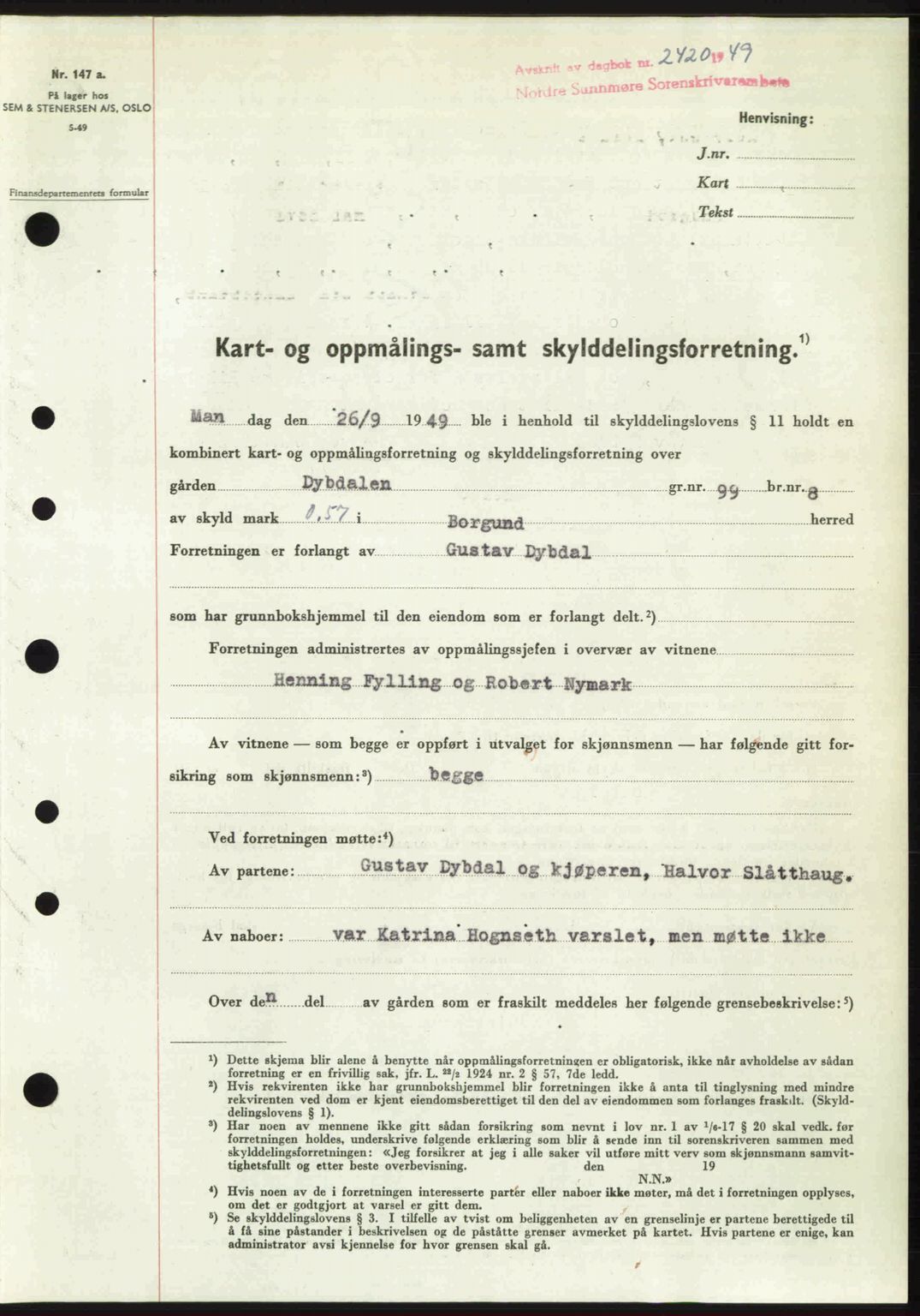 Nordre Sunnmøre sorenskriveri, SAT/A-0006/1/2/2C/2Ca: Pantebok nr. A32, 1949-1949, Dagboknr: 2420/1949