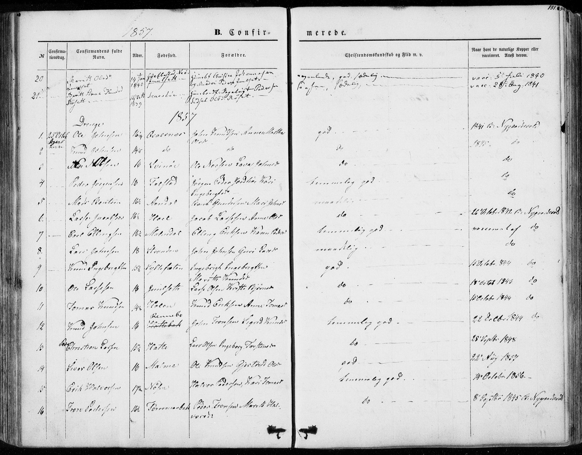 Ministerialprotokoller, klokkerbøker og fødselsregistre - Møre og Romsdal, AV/SAT-A-1454/565/L0748: Ministerialbok nr. 565A02, 1845-1872, s. 151