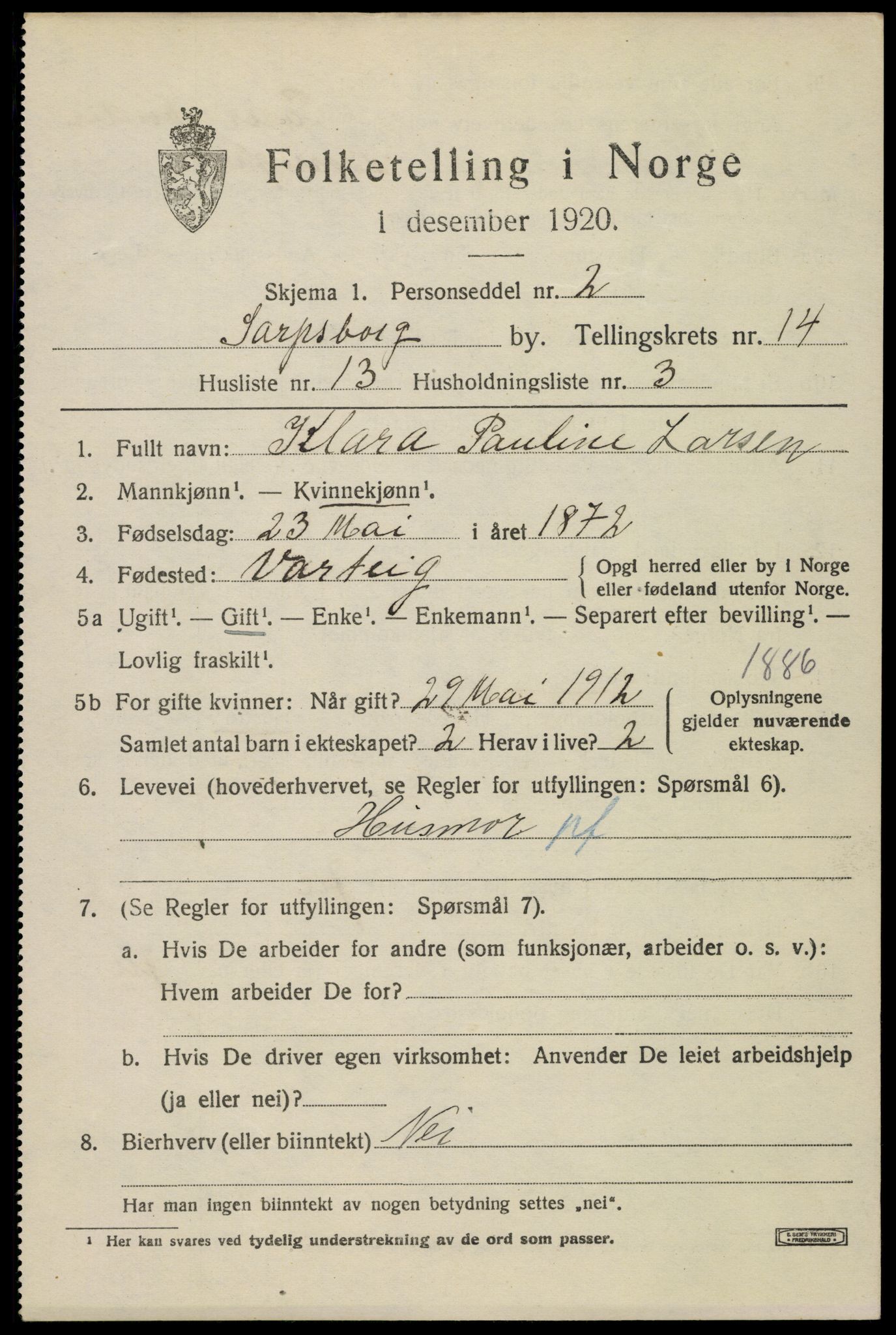 SAO, Folketelling 1920 for 0102 Sarpsborg kjøpstad, 1920, s. 28540