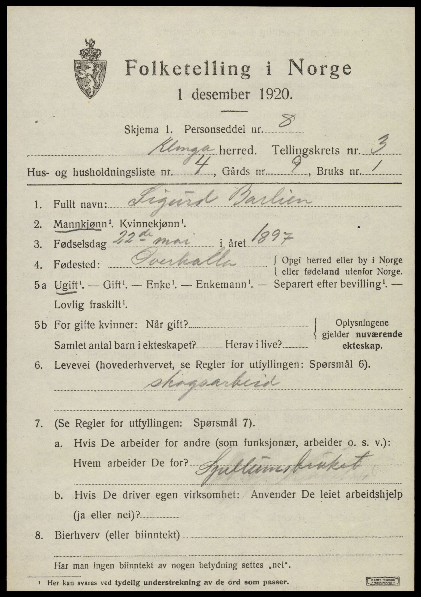 SAT, Folketelling 1920 for 1746 Klinga herred, 1920, s. 2123