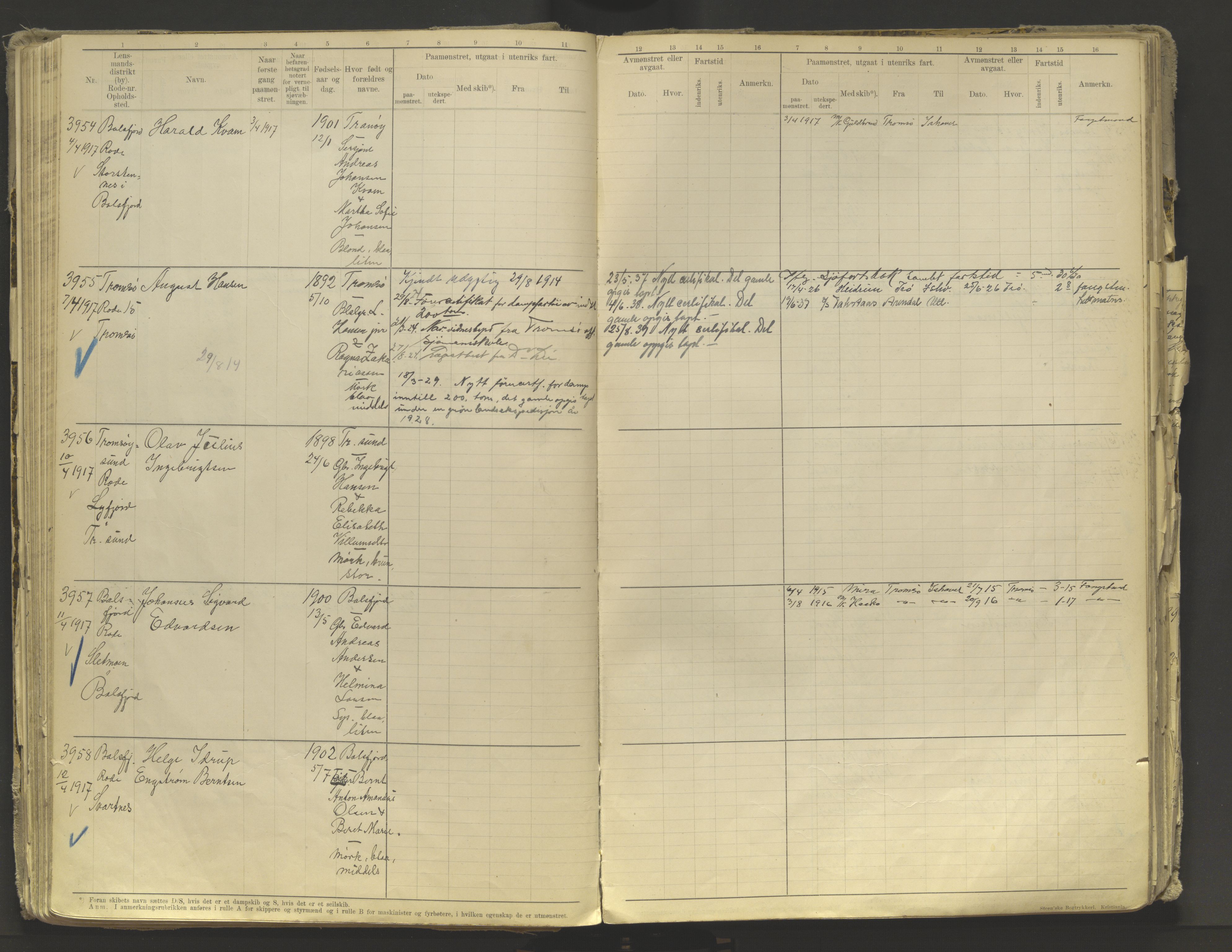 Tromsø sjømannskontor/innrullerings-/mønstringsdistrikt, AV/SATØ-S-0243/F/Fb/L0010: Annotasjonsrulle. Defekt: løs innbinding. Nr. 3519-4972, 1916-1920