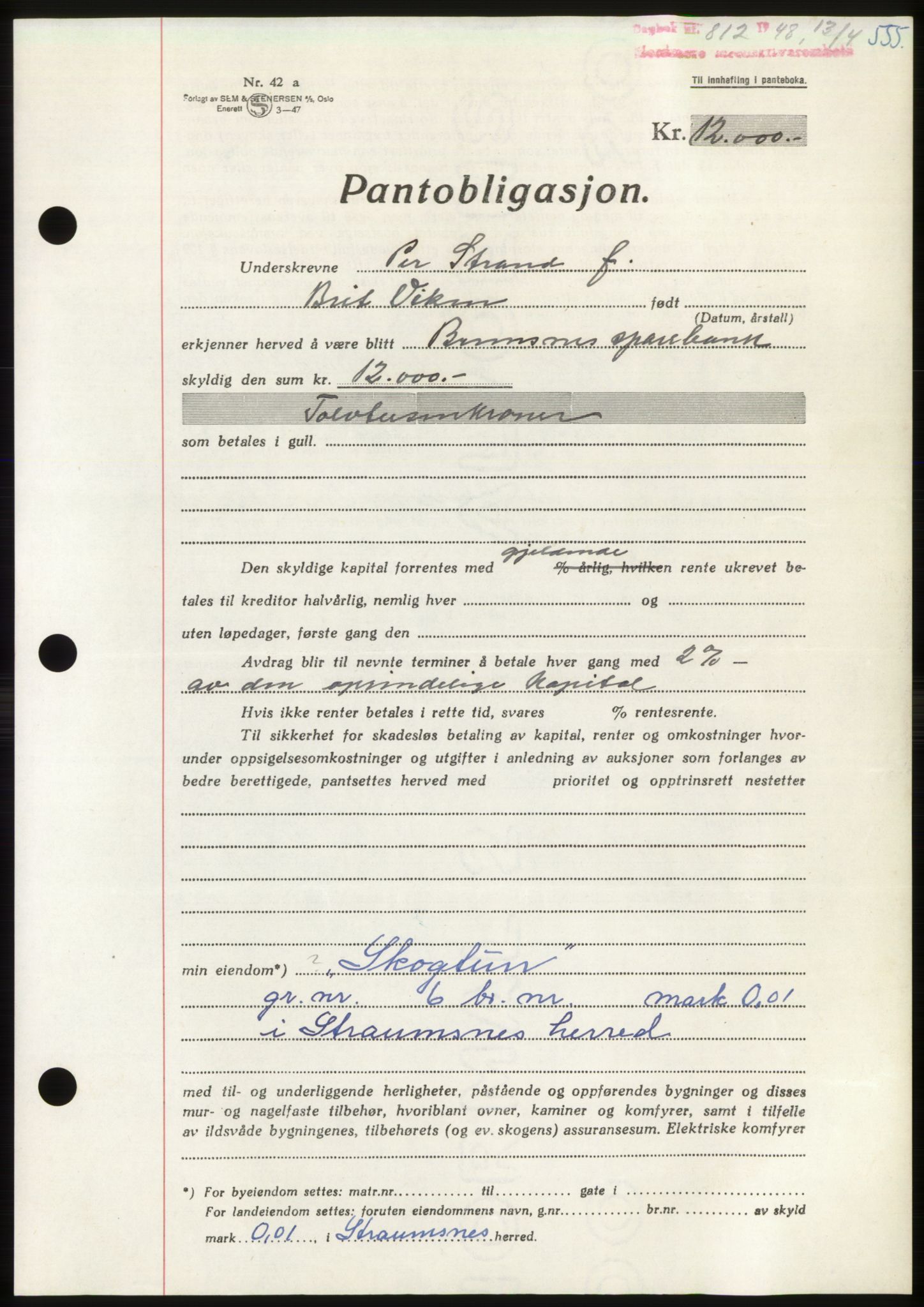 Nordmøre sorenskriveri, SAT/A-4132/1/2/2Ca: Pantebok nr. B98, 1948-1948, Dagboknr: 812/1948