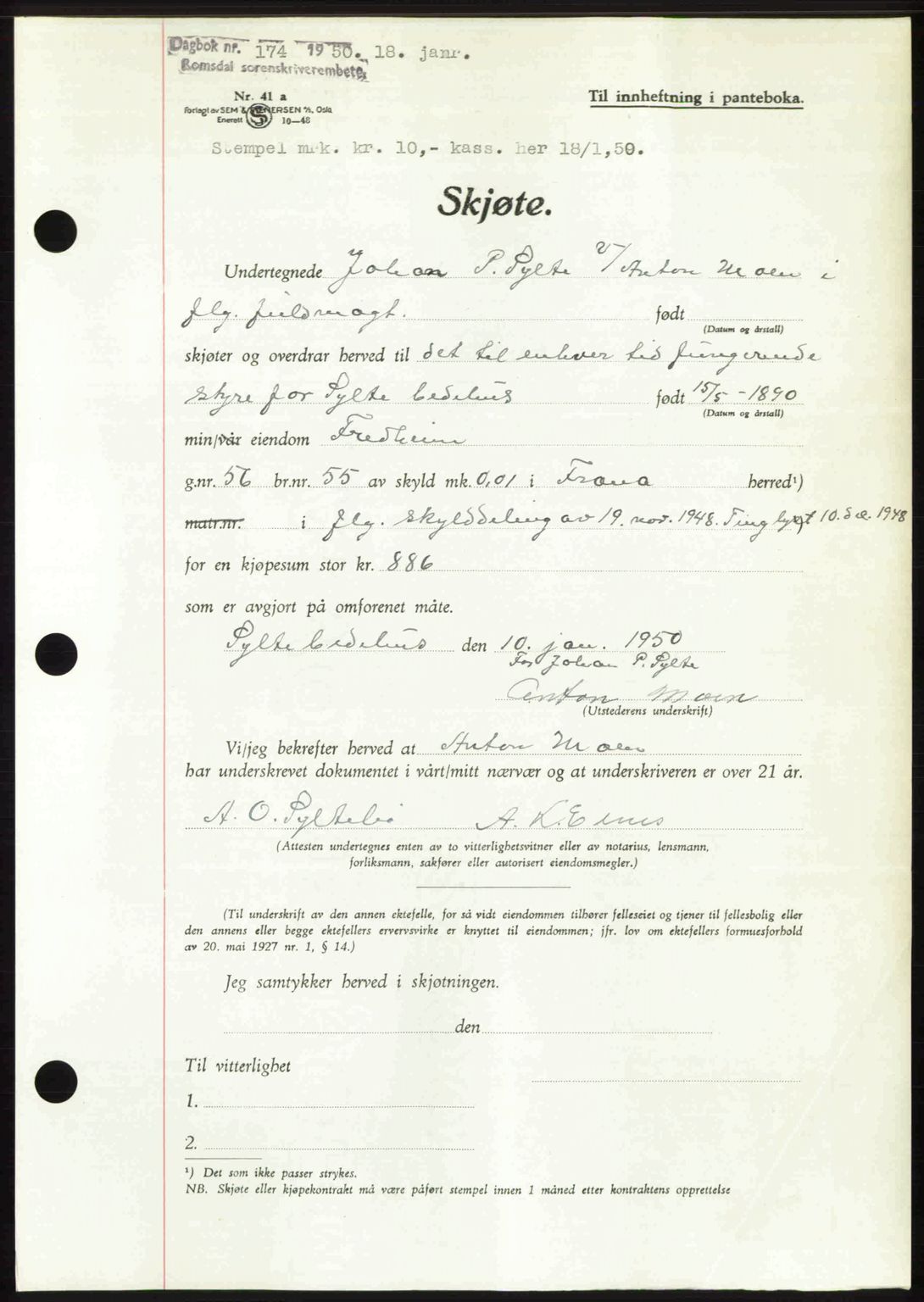 Romsdal sorenskriveri, SAT/A-4149/1/2/2C: Pantebok nr. A32, 1950-1950, Dagboknr: 174/1950