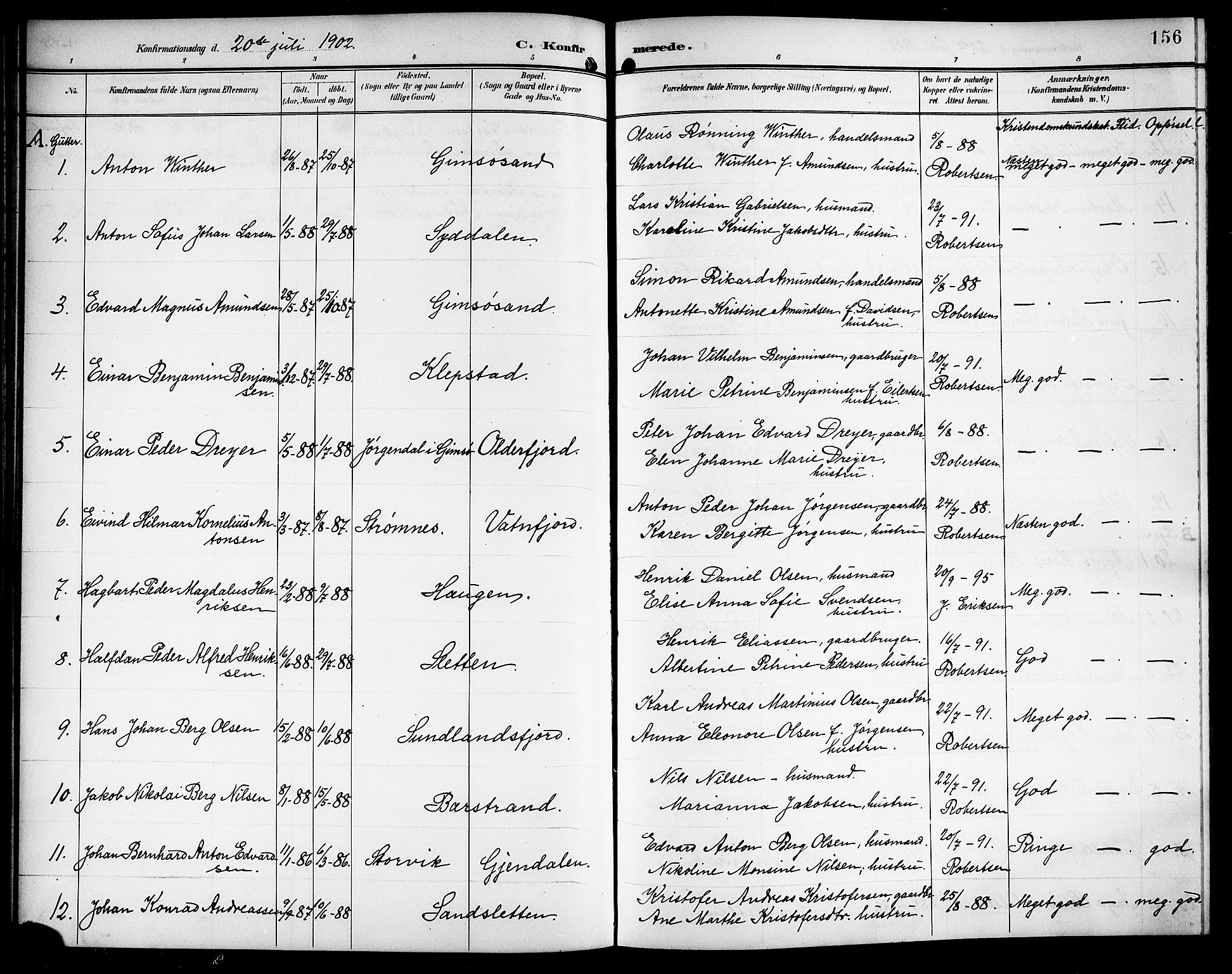 Ministerialprotokoller, klokkerbøker og fødselsregistre - Nordland, SAT/A-1459/876/L1105: Klokkerbok nr. 876C04, 1896-1914, s. 156