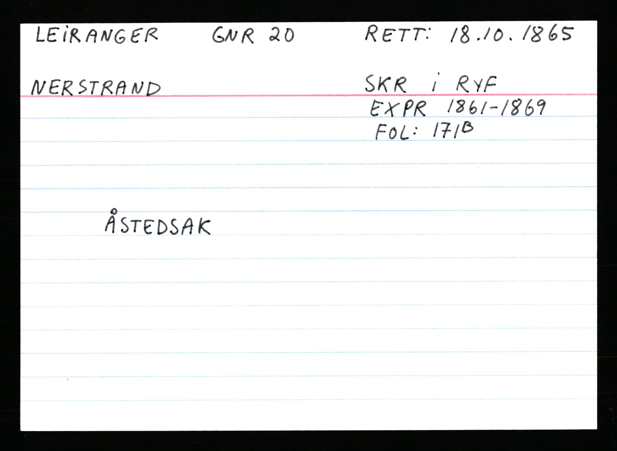 Statsarkivet i Stavanger, AV/SAST-A-101971/03/Y/Ym/L0035: Åstedskort sortert etter gårdsnavn: Leiranger - Lindanger, 1600-1950, s. 42
