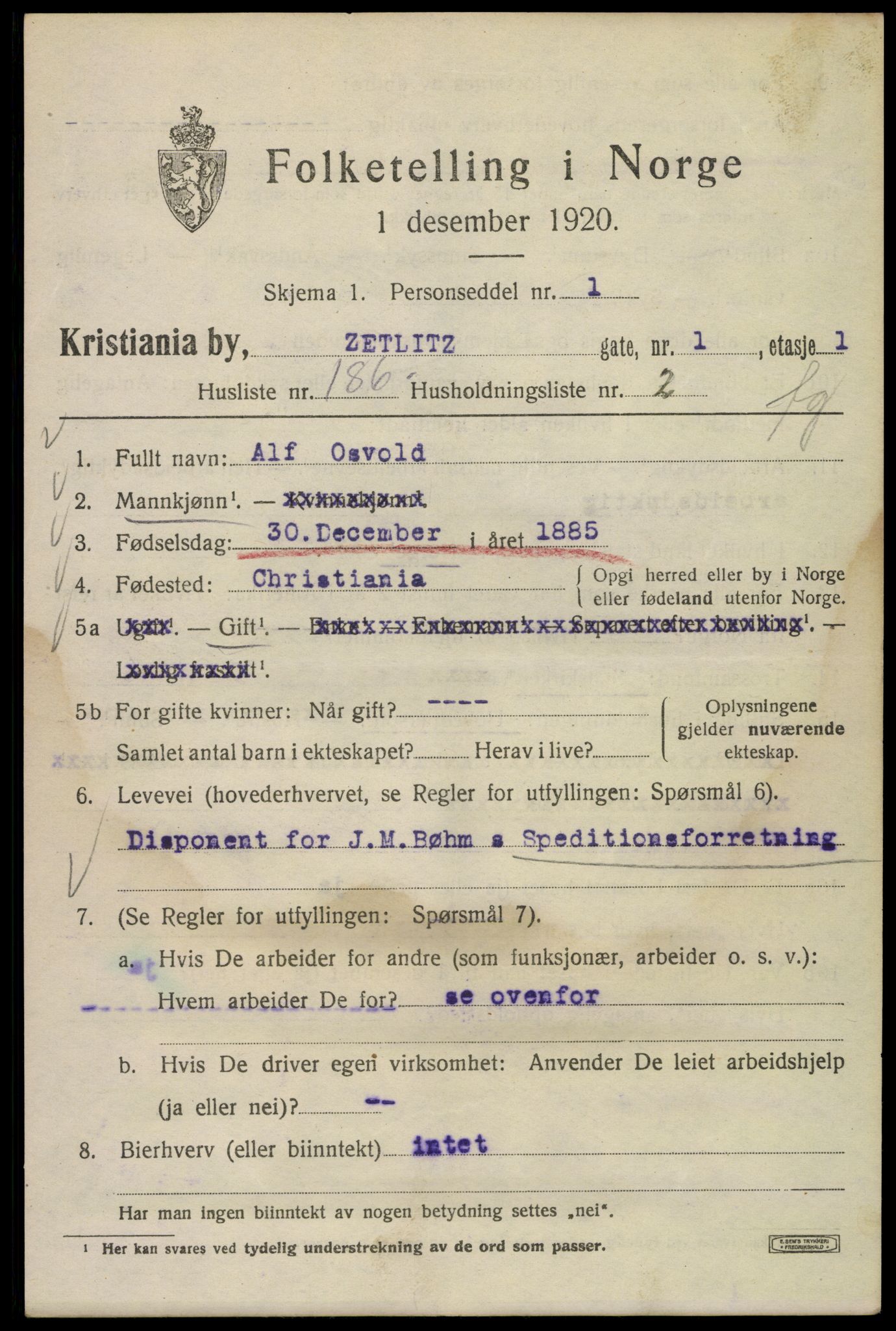 SAO, Folketelling 1920 for 0301 Kristiania kjøpstad, 1920, s. 654271