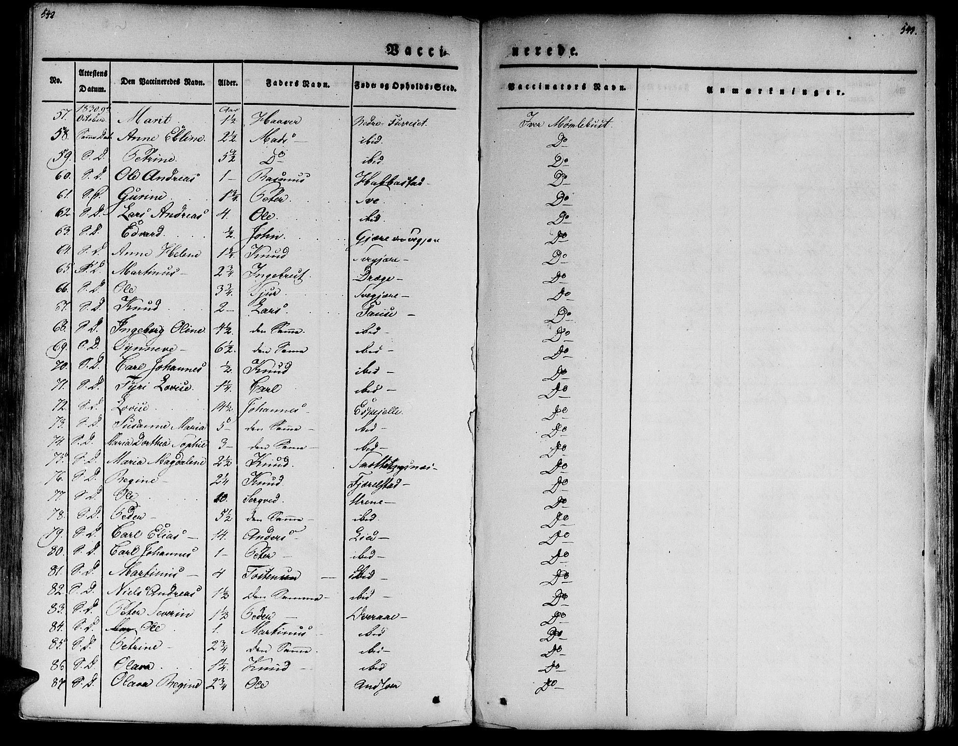 Ministerialprotokoller, klokkerbøker og fødselsregistre - Møre og Romsdal, AV/SAT-A-1454/520/L0274: Ministerialbok nr. 520A04, 1827-1864, s. 542-543