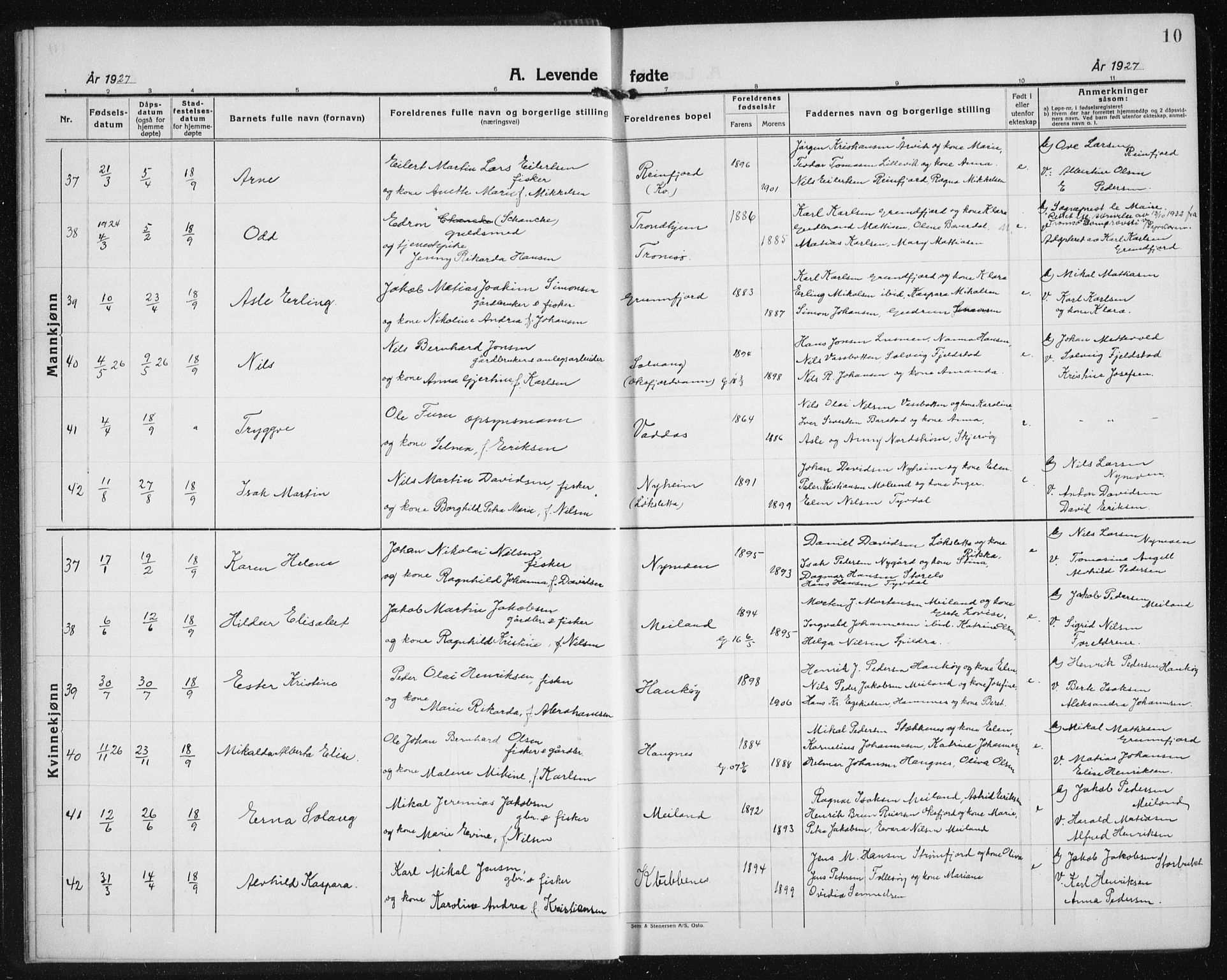 Skjervøy sokneprestkontor, AV/SATØ-S-1300/H/Ha/Hab/L0010klokker: Klokkerbok nr. 10, 1927-1941, s. 10