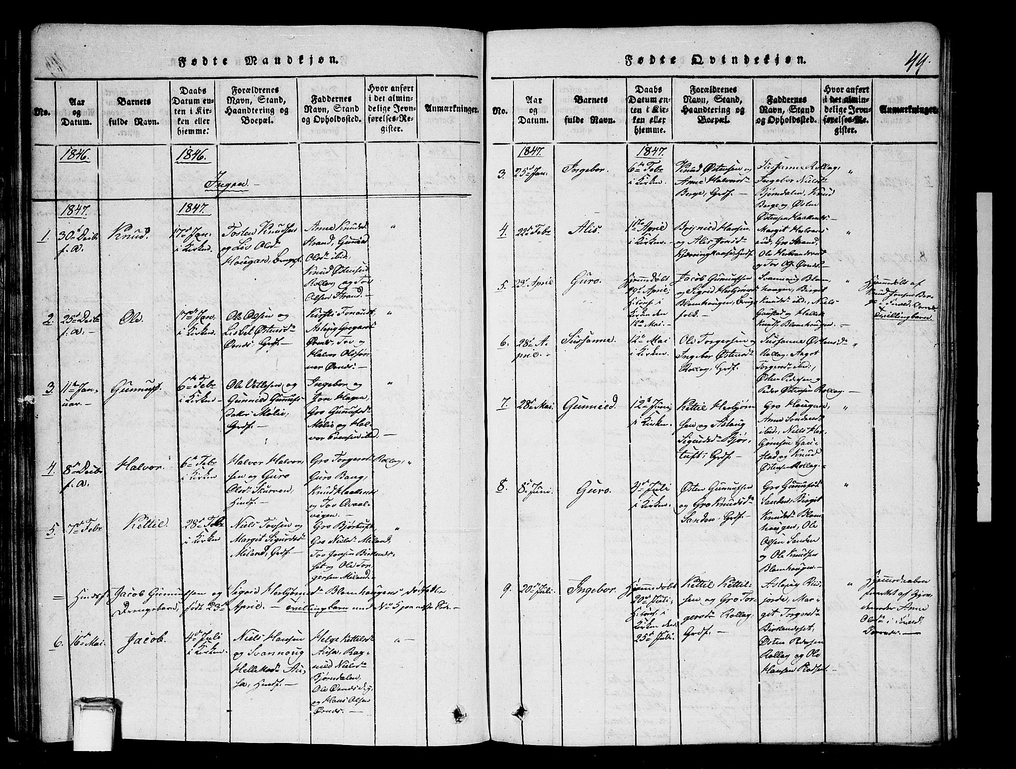 Tinn kirkebøker, AV/SAKO-A-308/G/Gb/L0001: Klokkerbok nr. II 1 /1, 1815-1850, s. 44
