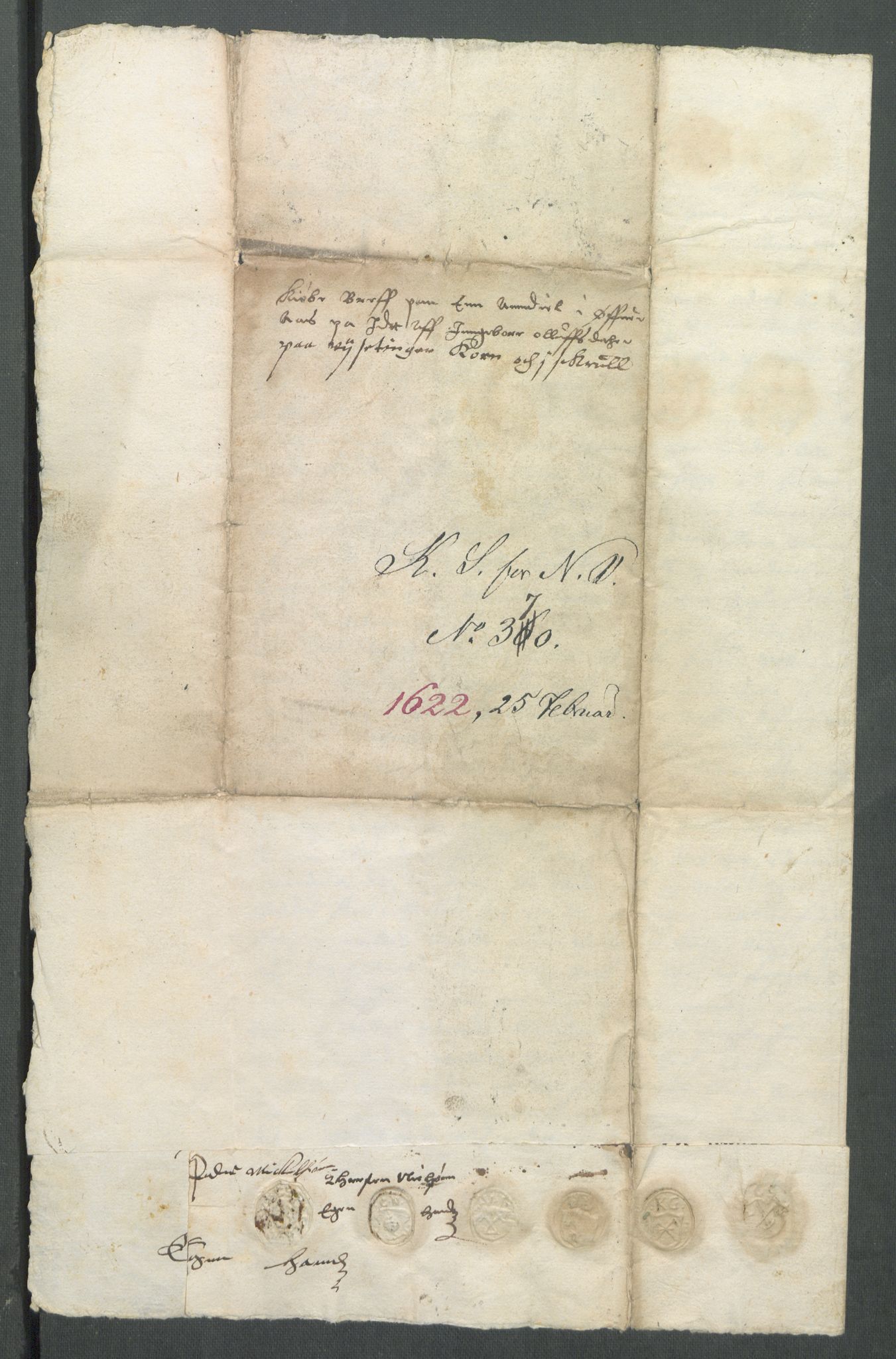 Riksarkivets diplomsamling, AV/RA-EA-5965/F02/L0130: Dokumenter, 1622, s. 25