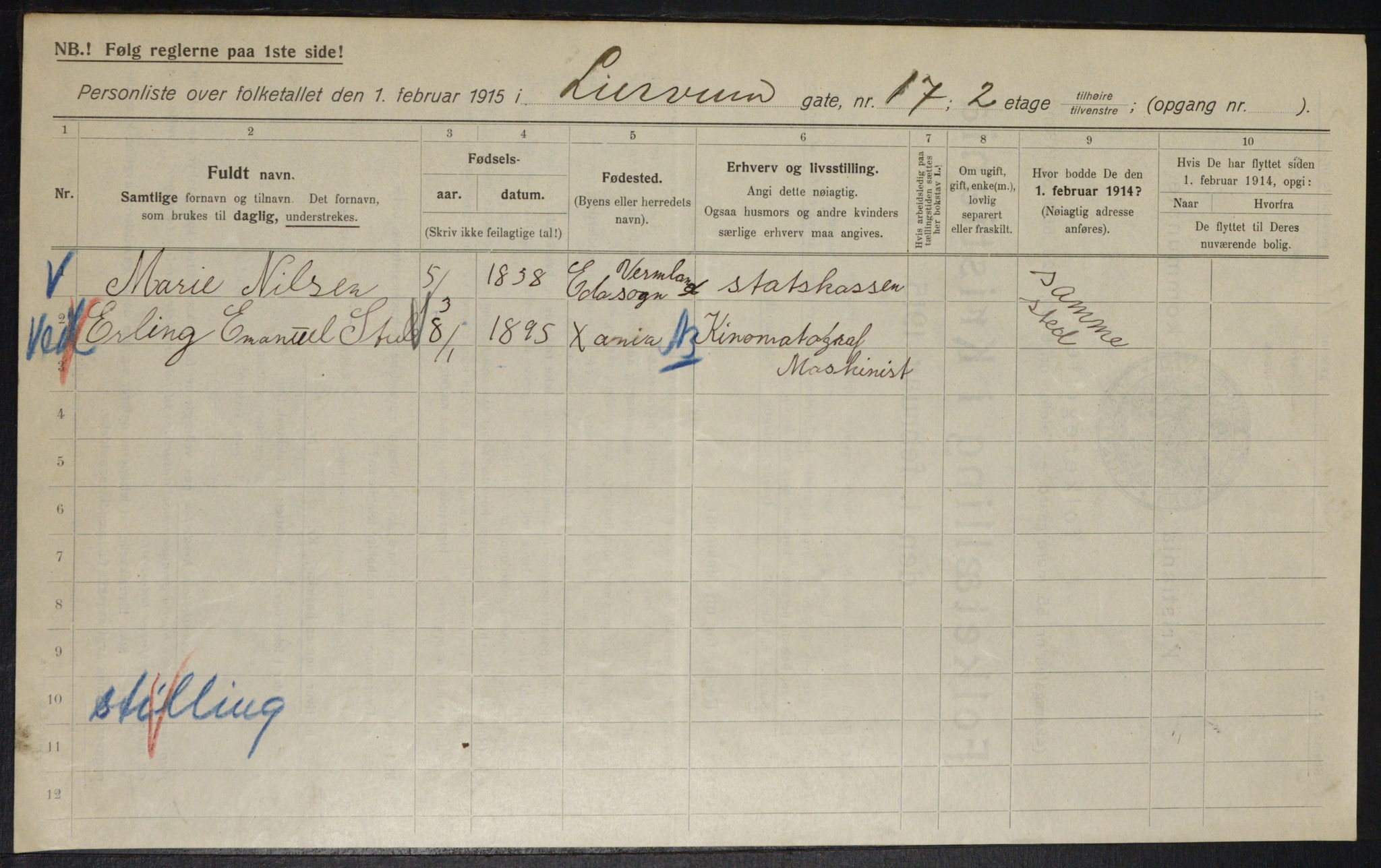 OBA, Kommunal folketelling 1.2.1915 for Kristiania, 1915, s. 57027