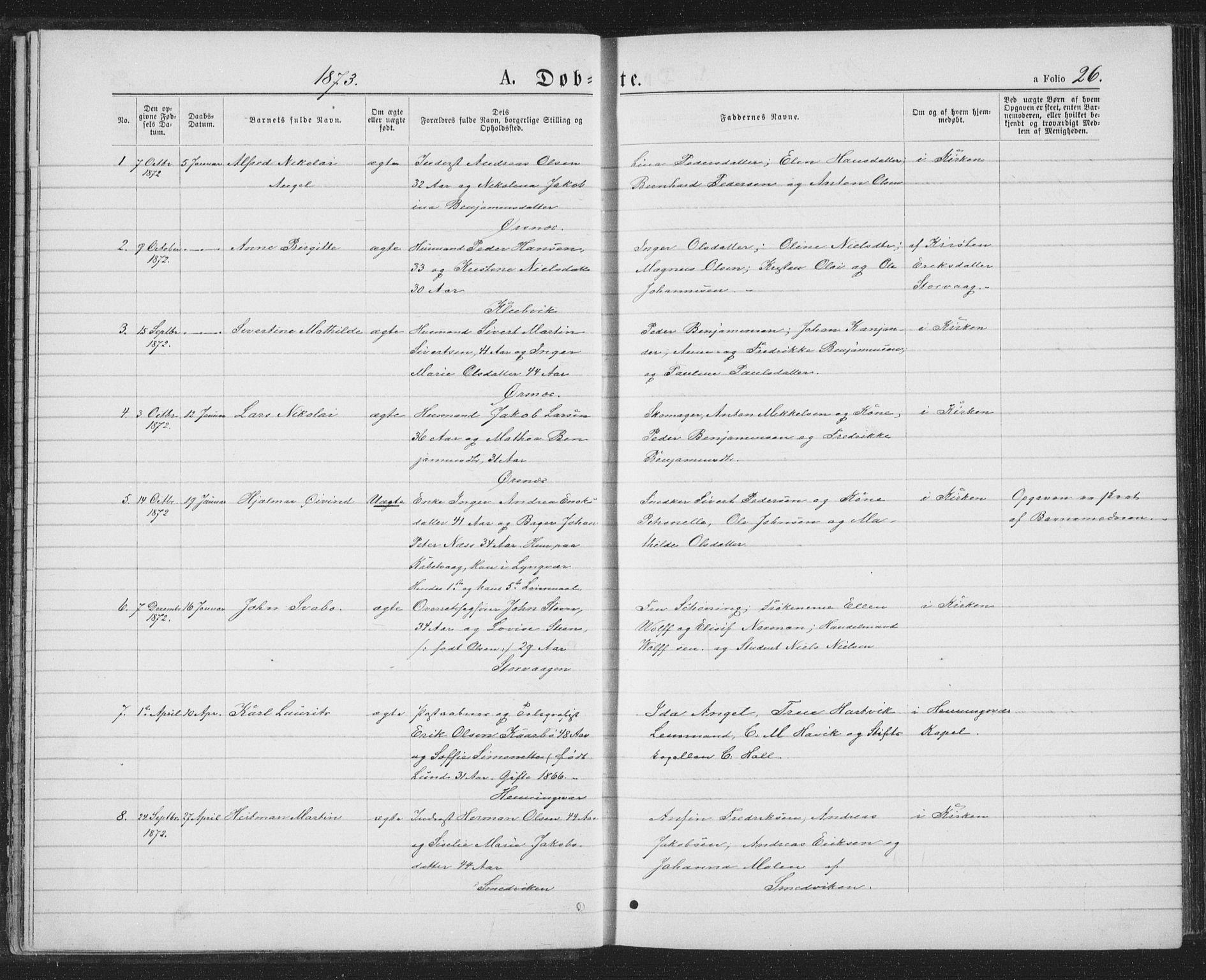 Ministerialprotokoller, klokkerbøker og fødselsregistre - Nordland, AV/SAT-A-1459/874/L1074: Klokkerbok nr. 874C03, 1870-1876, s. 26