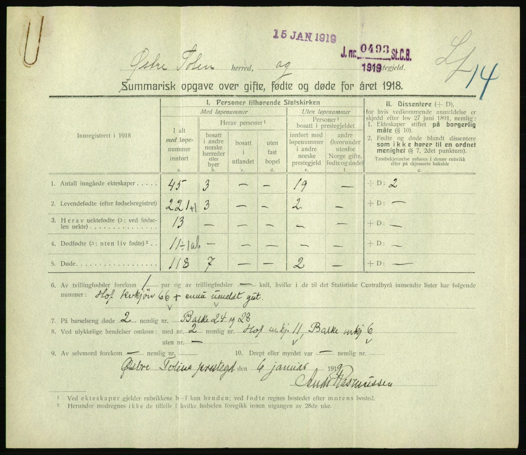 Statistisk sentralbyrå, Sosiodemografiske emner, Befolkning, RA/S-2228/D/Df/Dfb/Dfbh/L0059: Summariske oppgaver over gifte, fødte og døde for hele landet., 1918, s. 347