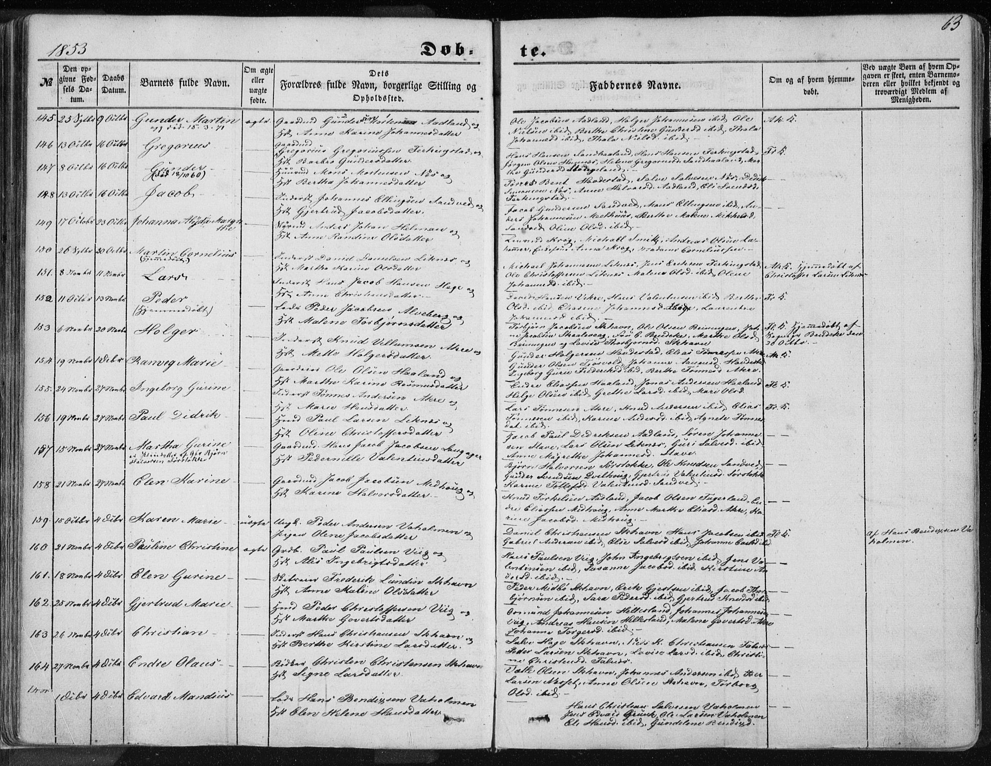 Skudenes sokneprestkontor, AV/SAST-A -101849/H/Ha/Haa/L0004: Ministerialbok nr. A 3.1, 1847-1863, s. 63