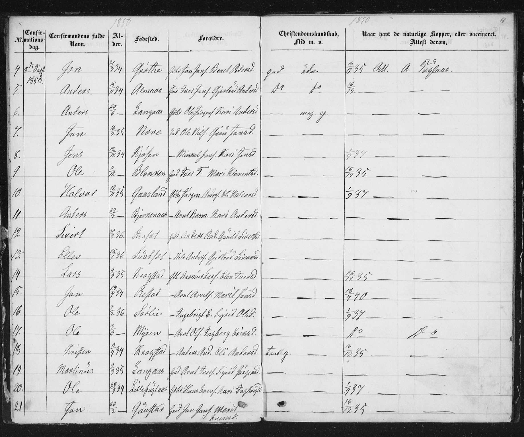 Ministerialprotokoller, klokkerbøker og fødselsregistre - Sør-Trøndelag, SAT/A-1456/691/L1075: Ministerialbok nr. 691A07, 1850-1852, s. 4