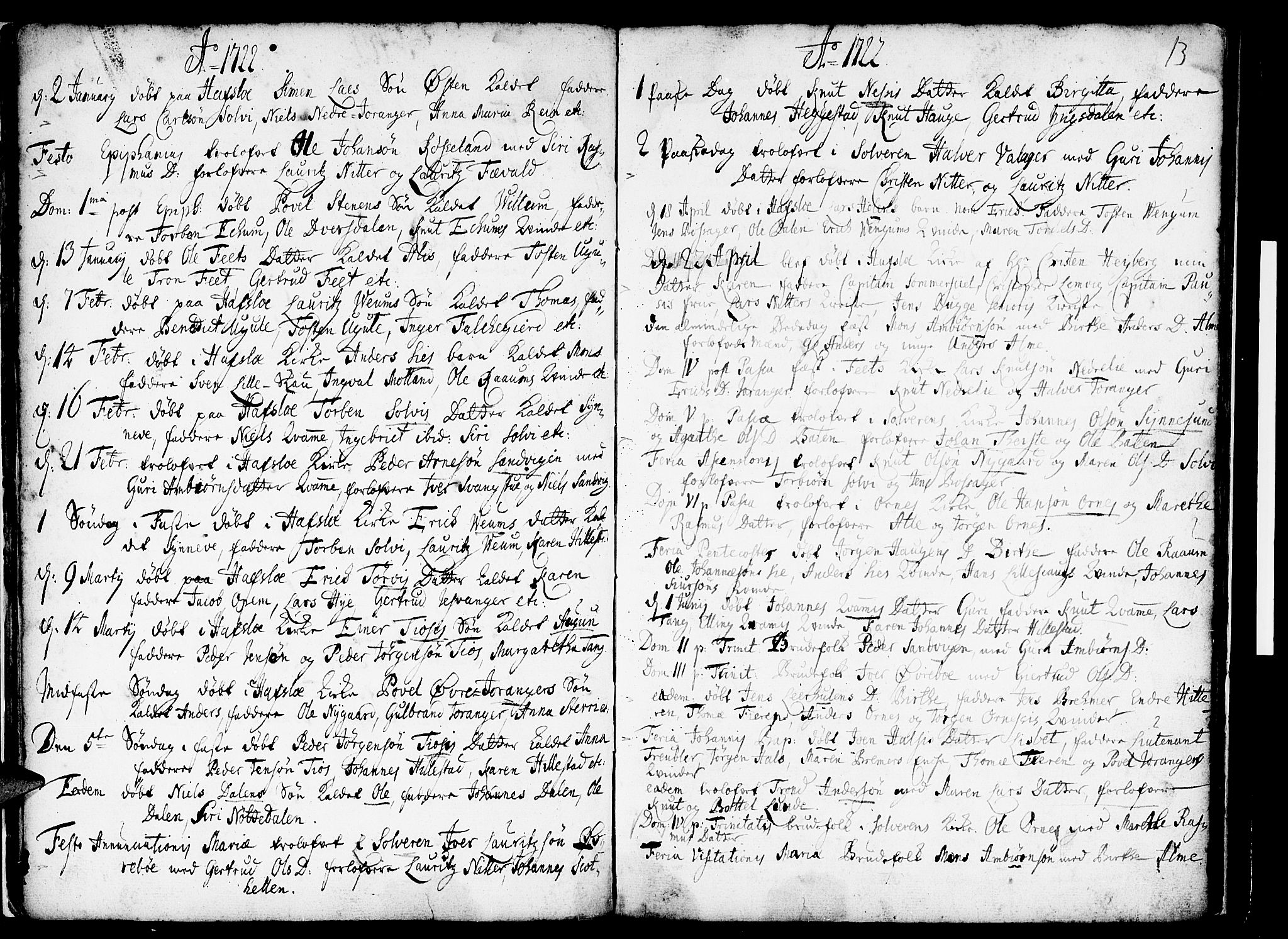 Hafslo sokneprestembete, AV/SAB-A-80301/H/Haa/Haaa/L0001: Ministerialbok nr. A 1, 1717-1755, s. 13