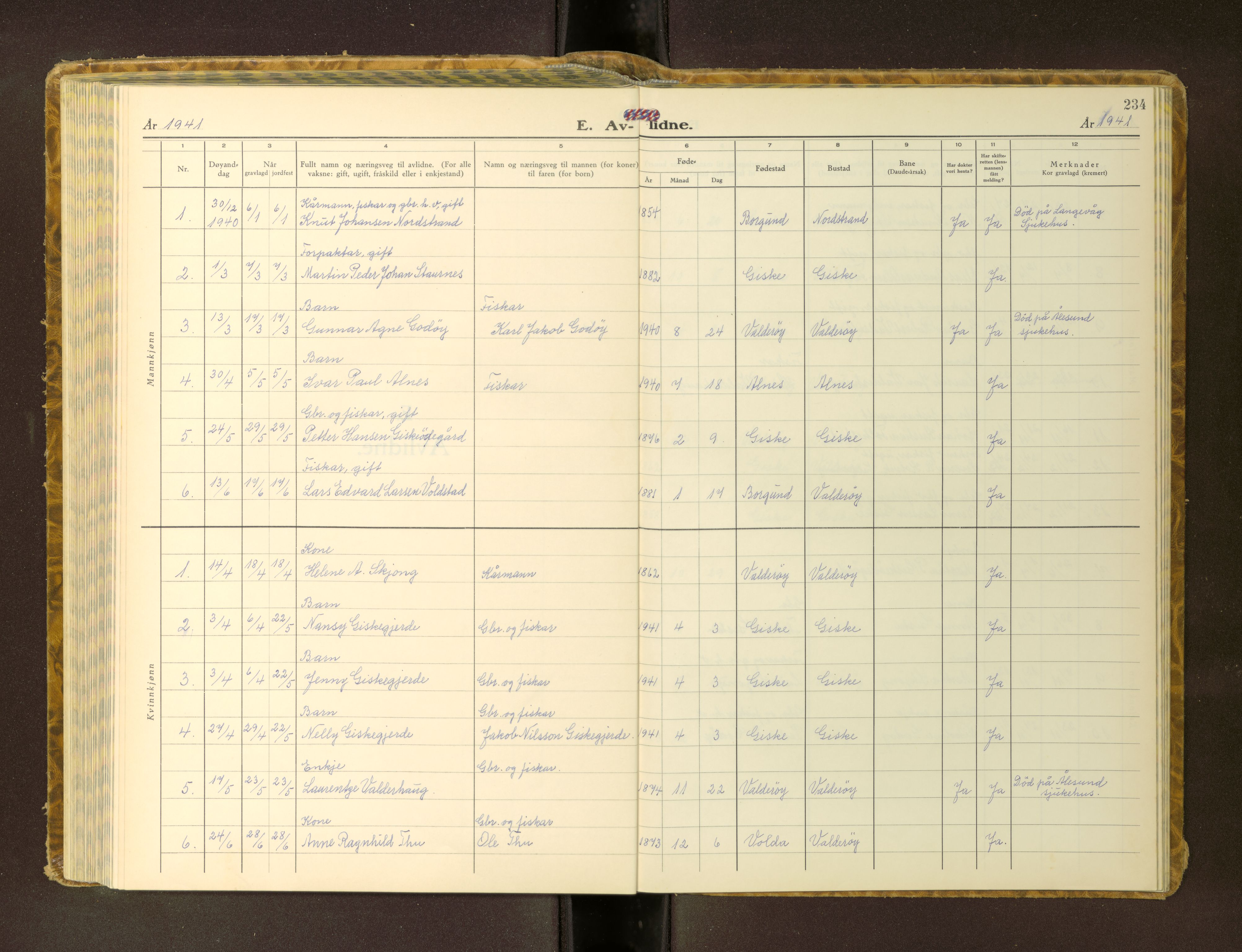 Ministerialprotokoller, klokkerbøker og fødselsregistre - Møre og Romsdal, AV/SAT-A-1454/534/L0490: Klokkerbok nr. 534---, 1938-1964, s. 234