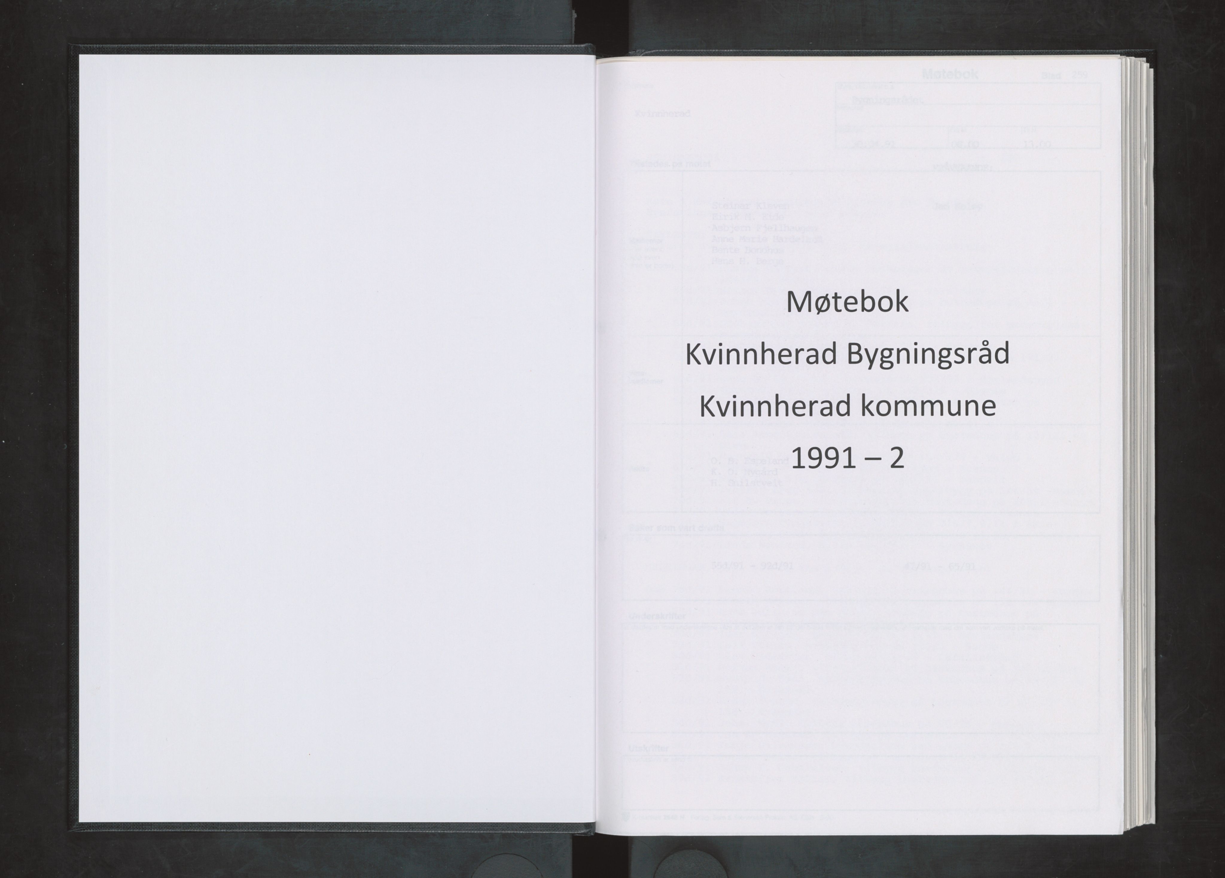 Kvinnherad kommune. Bygningsrådet , IKAH/1224-511/A/Aa/L0072: Møtebok for Kvinnherad bygningsråd, 1991