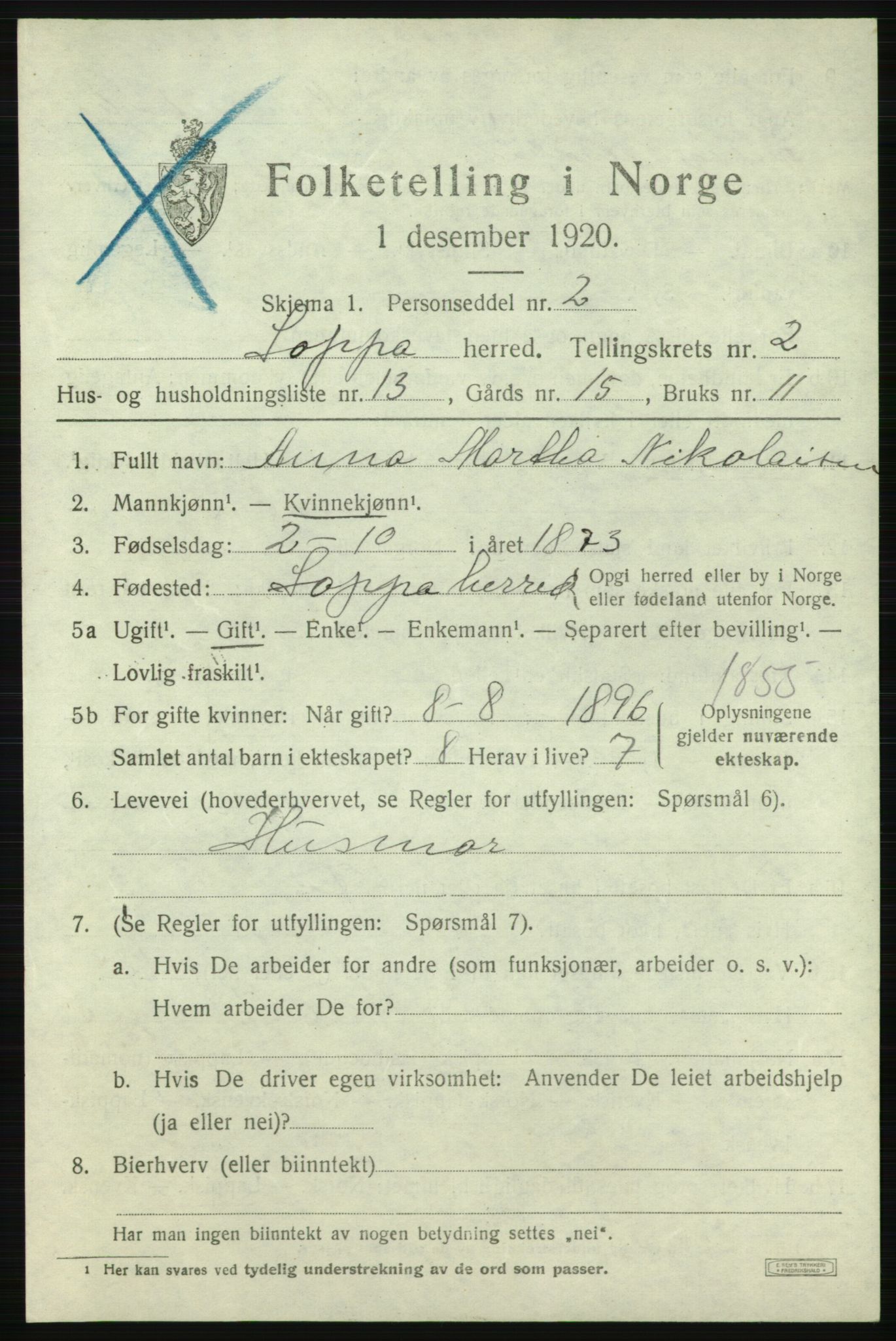 SATØ, Folketelling 1920 for 2014 Loppa herred, 1920, s. 938